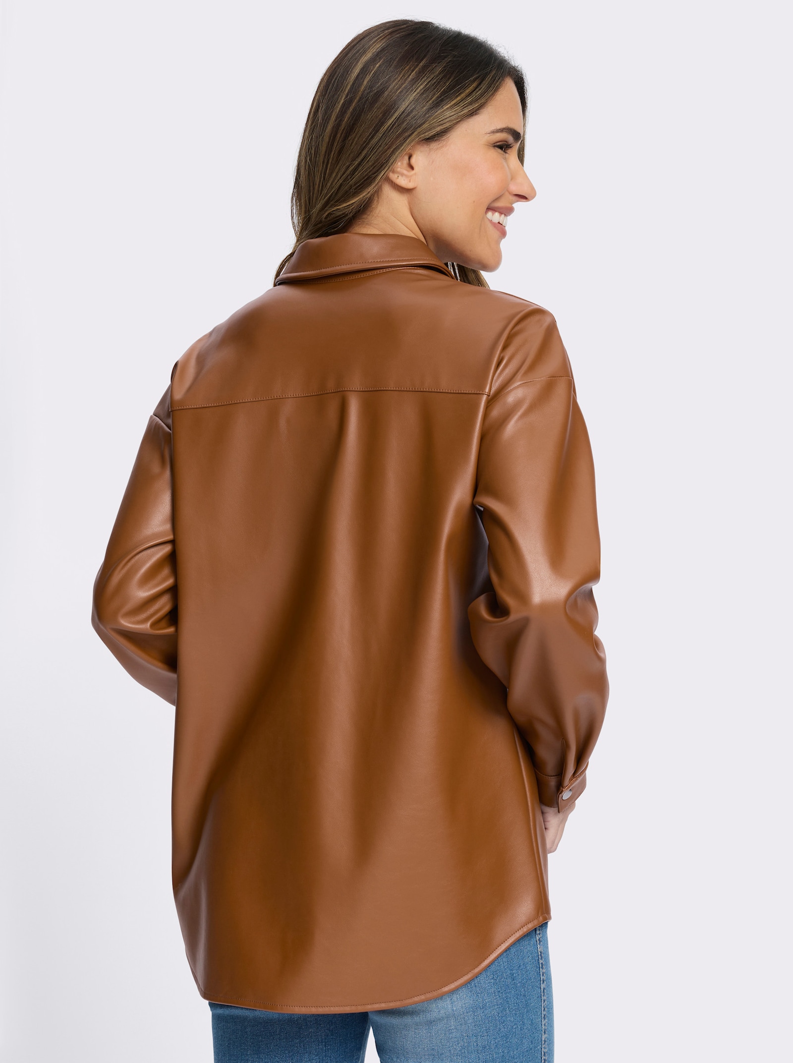 Blusenjacke in Leder-Optik - cognac