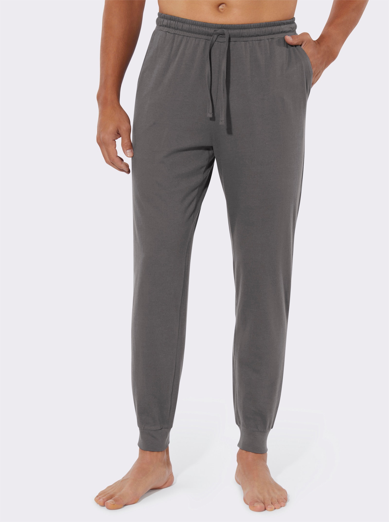 Žerzejové kalhoty s elastickými žebrovanými náplety - antracitová