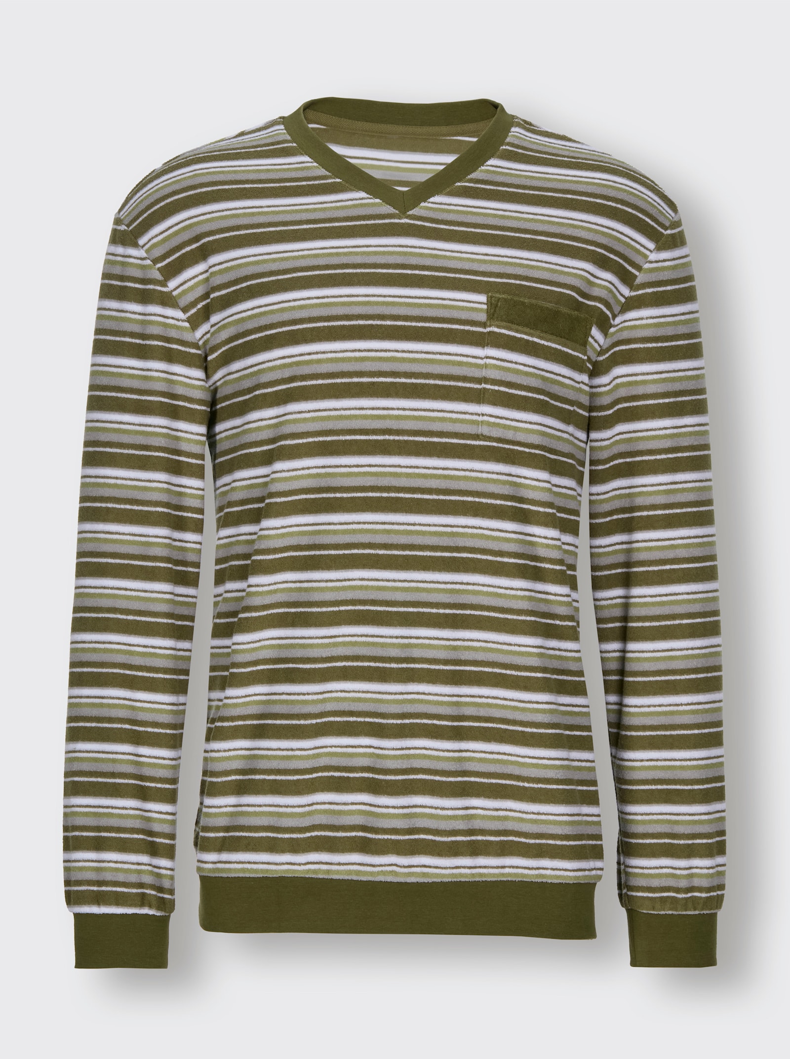 wäschepur men Schlafanzug - oliv-steingrau-geringelt