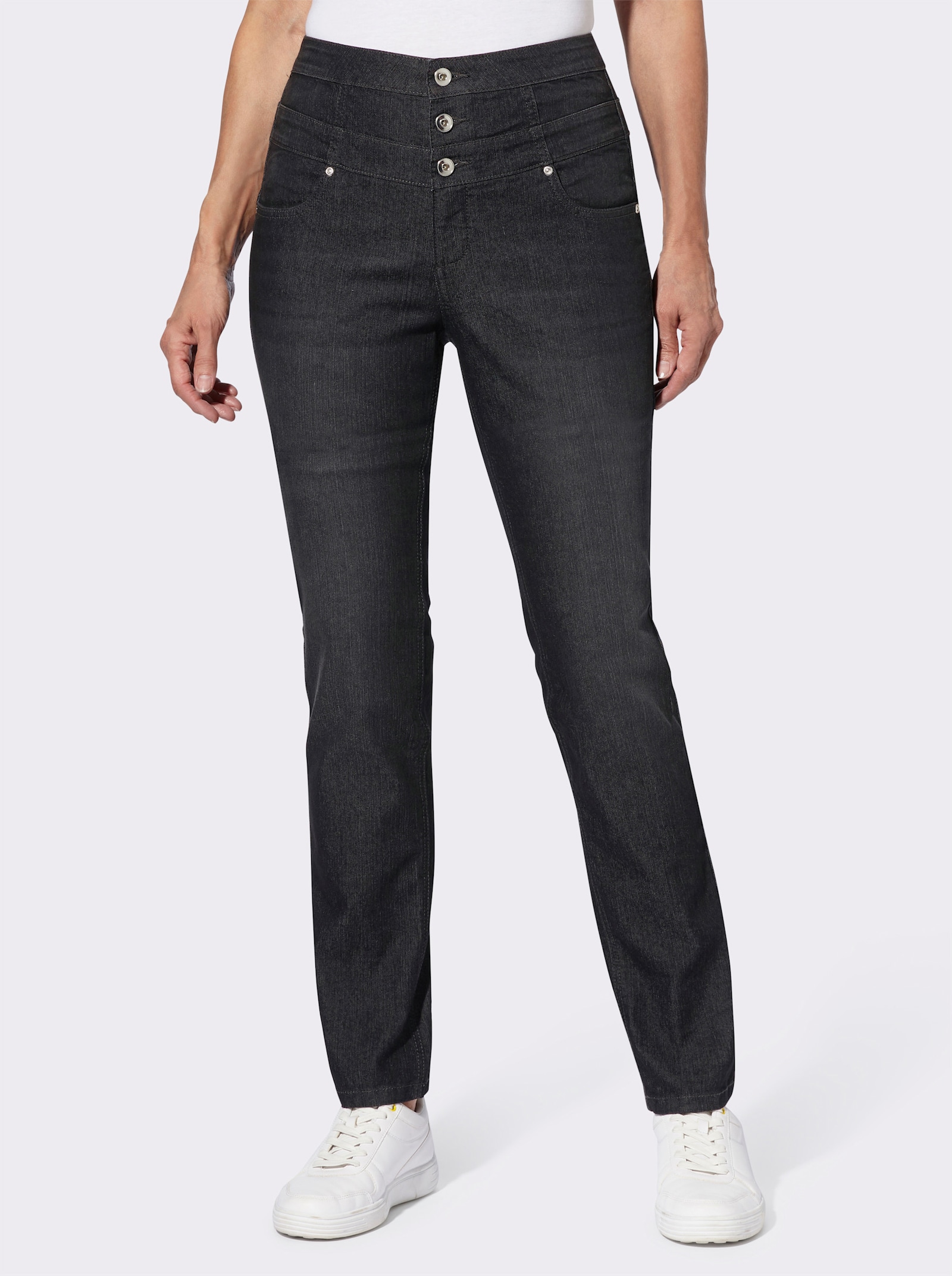 Jeans mit hohem Bund - black-denim
