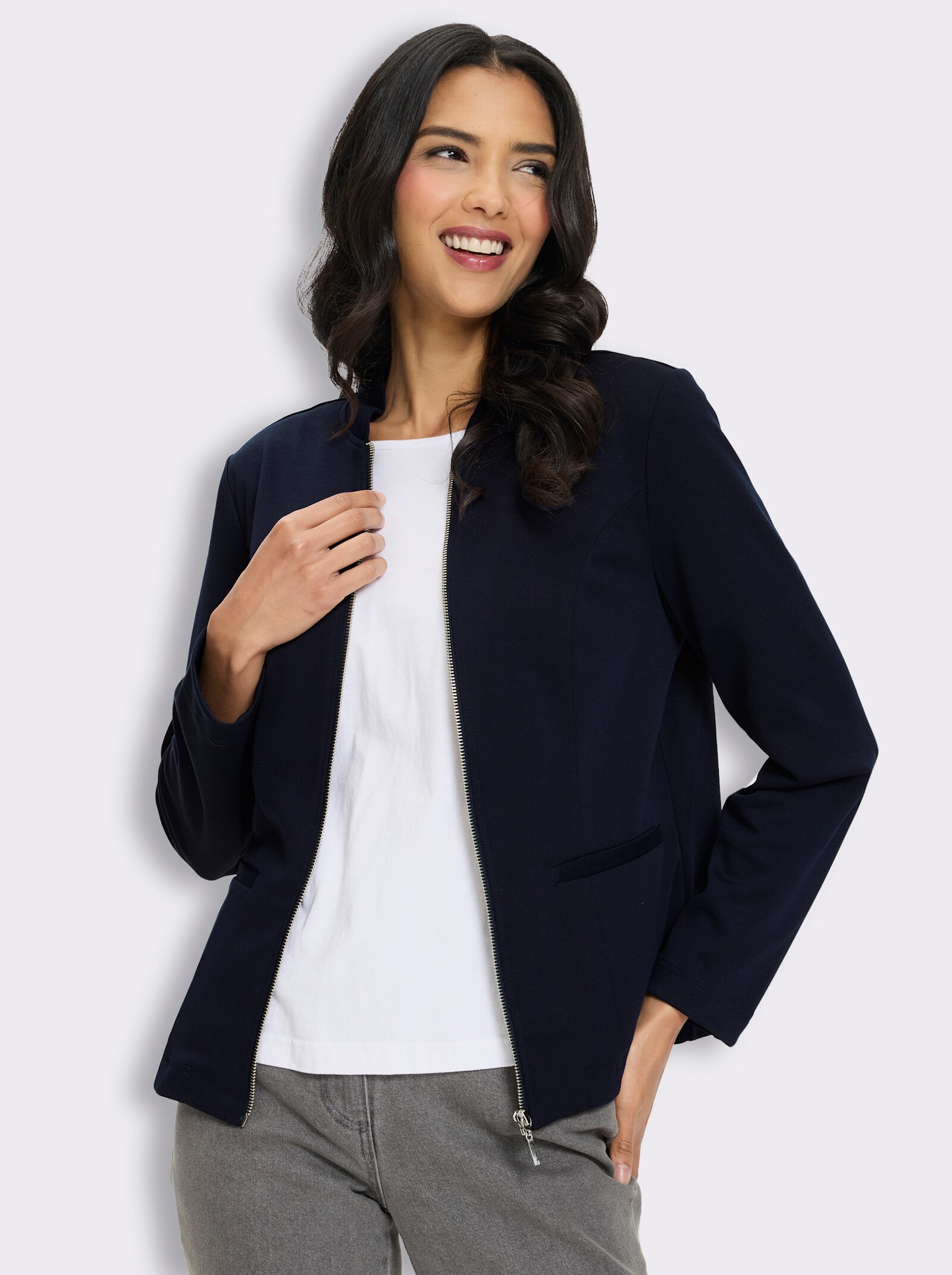 Sweatblazer mit Wiener Nähten - marine