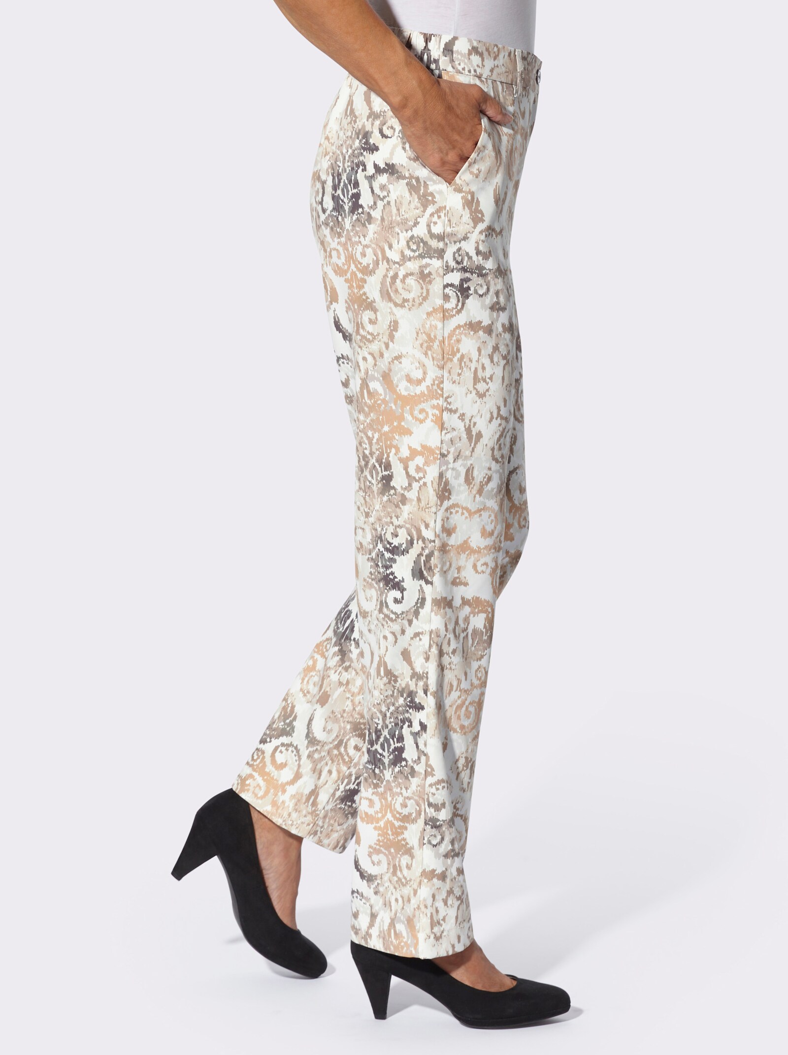 Hose mit Ornament-Dessin - ecru-beige-bedruckt