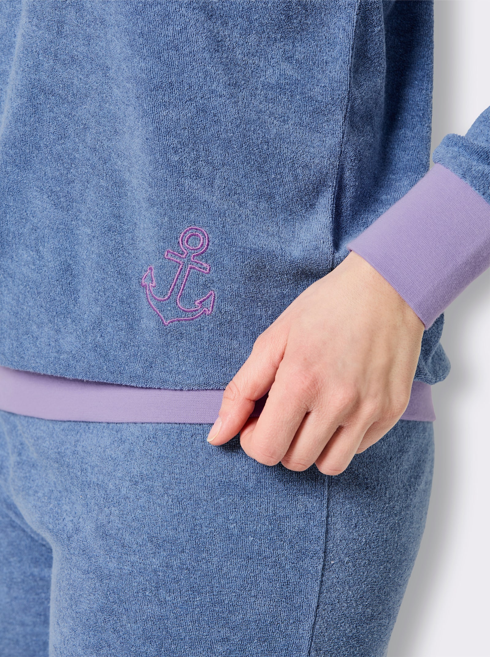 wäschepur Schlafanzug aus Feinfrottee - jeansblau-meliert-lavendel