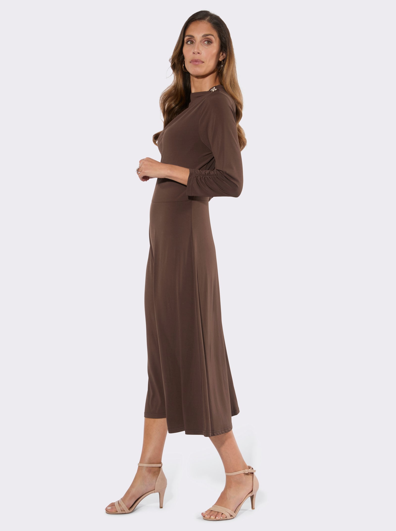 Jerseykleid mit Raffungen - schoko