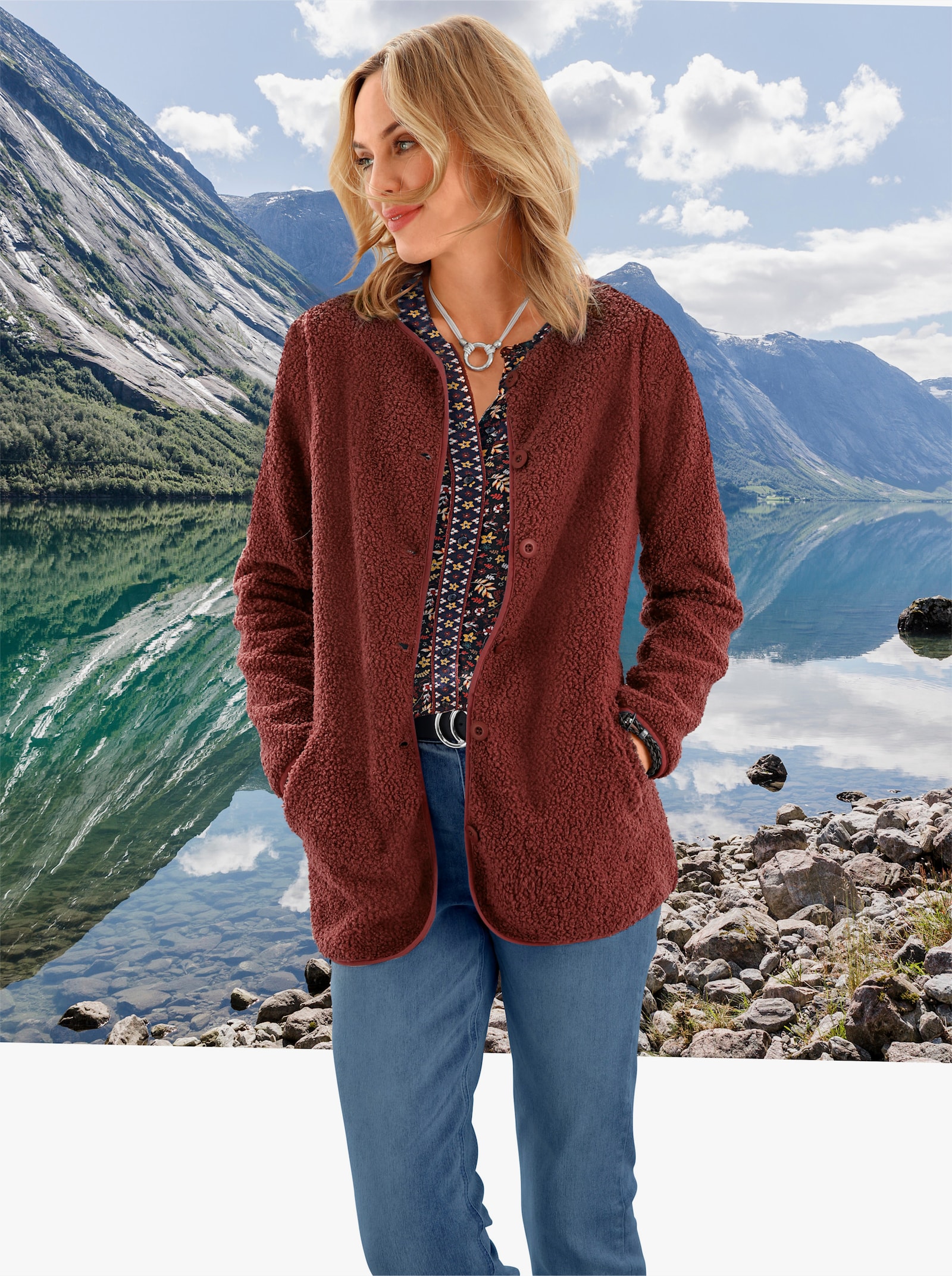 Fleecejacke in Teddy-Qualität - rotbraun