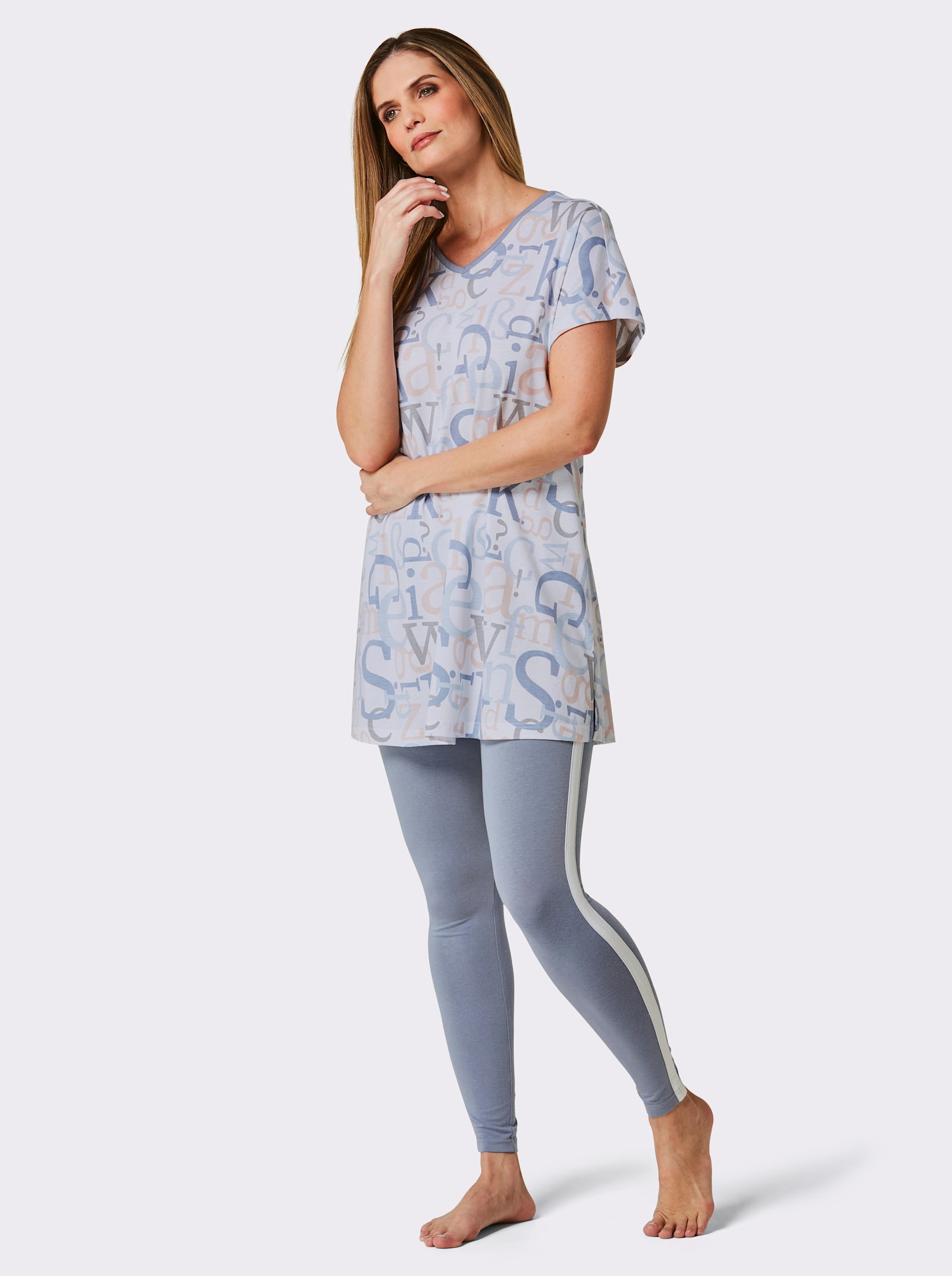 wäschepur Pyjama - wit/duivenblauw bedrukt