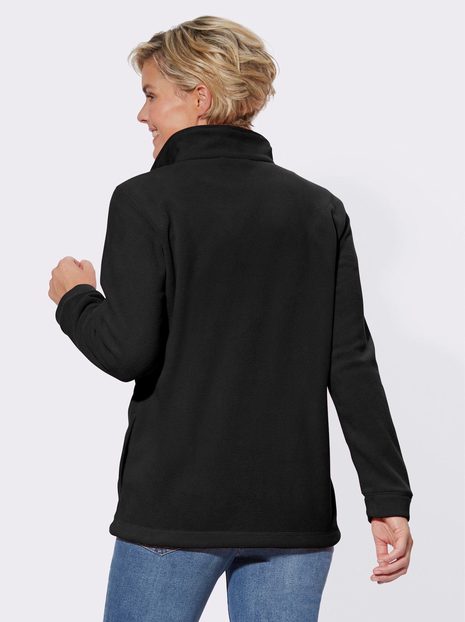 Fleecejacke Kordeldurchzug am Saum - schwarz