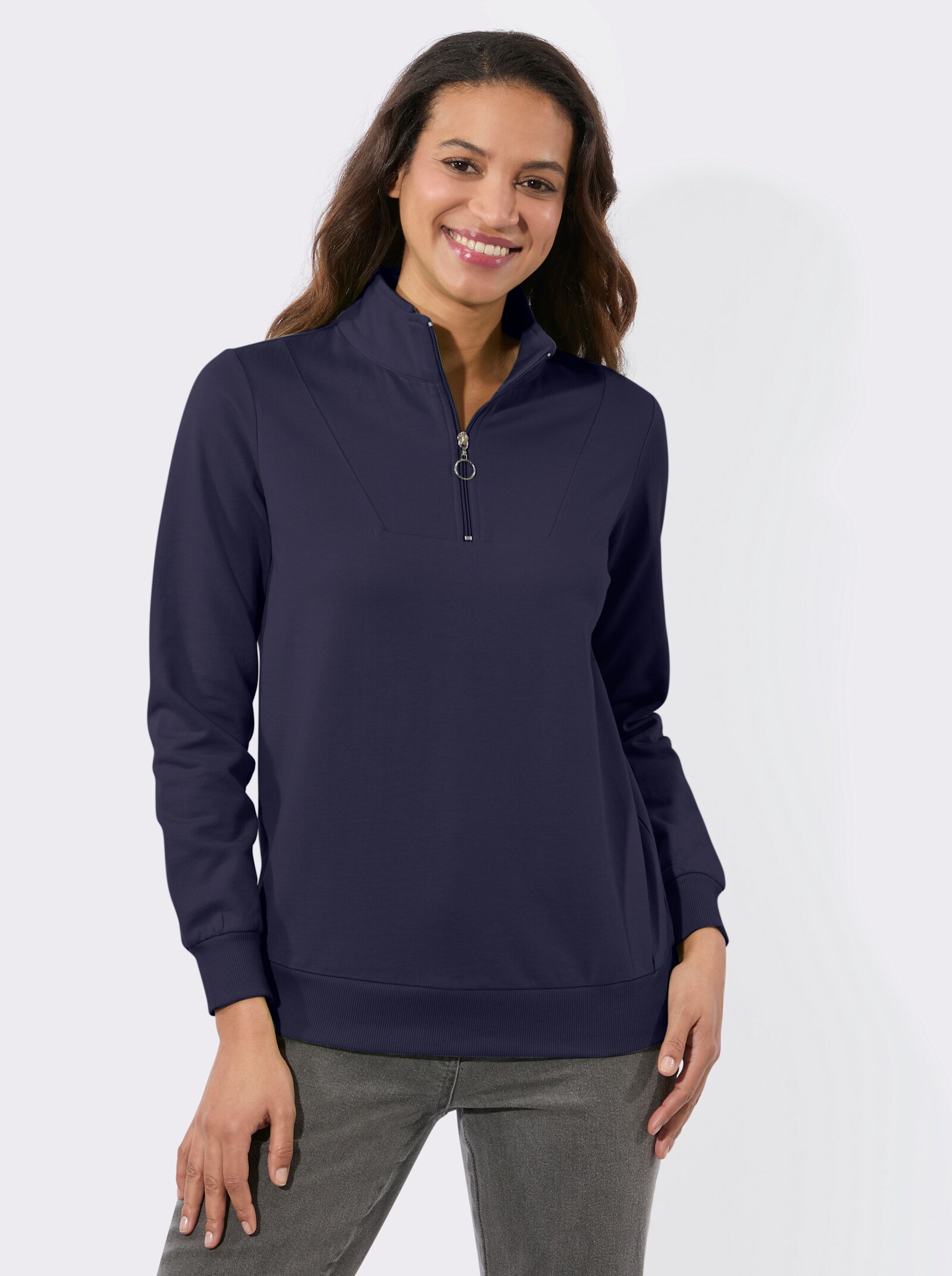 Sweatshirt mit Troyerkragen - marine