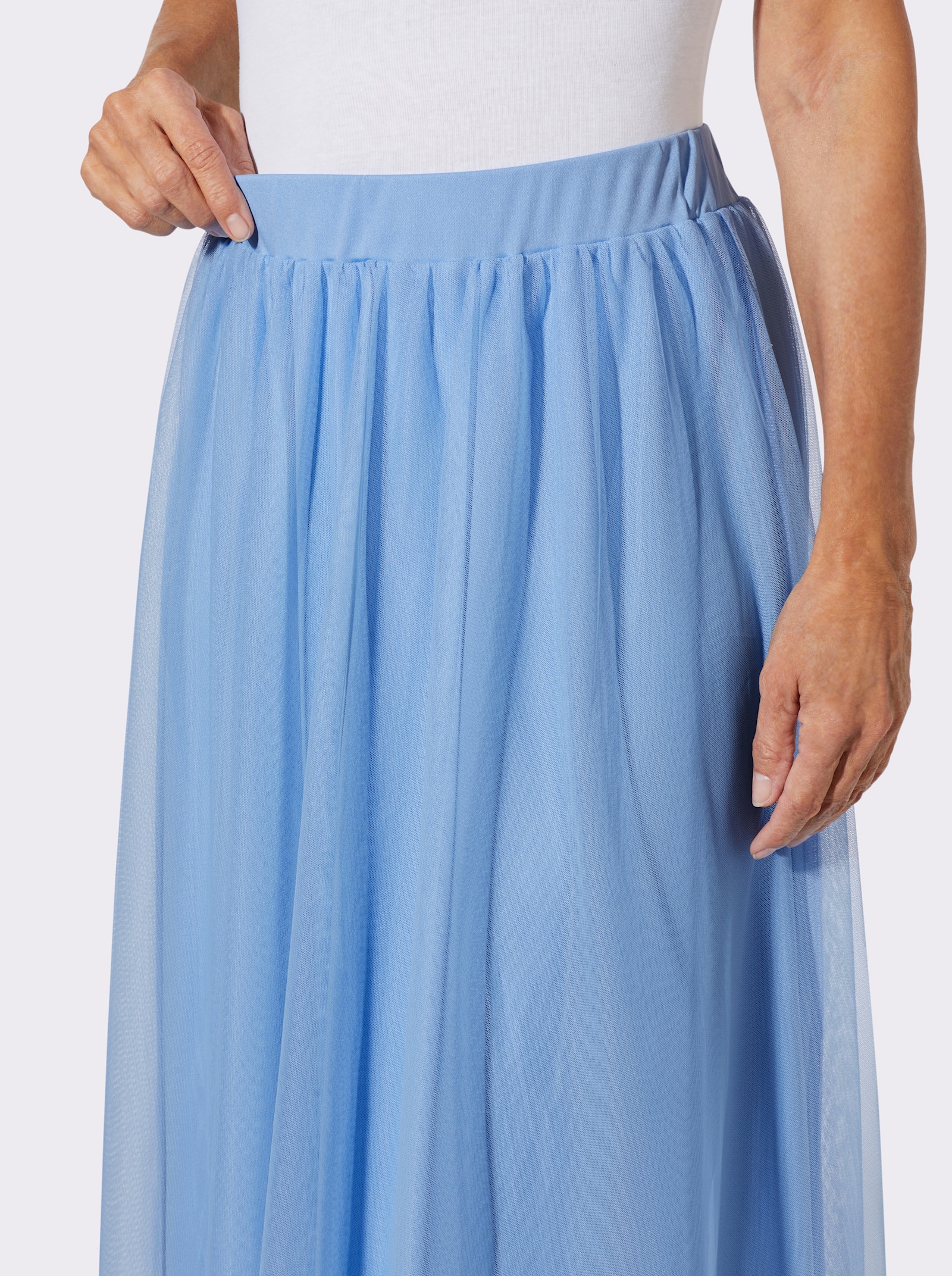 Plisovaná sukňa, sieťovina, podšívka - Azúrová