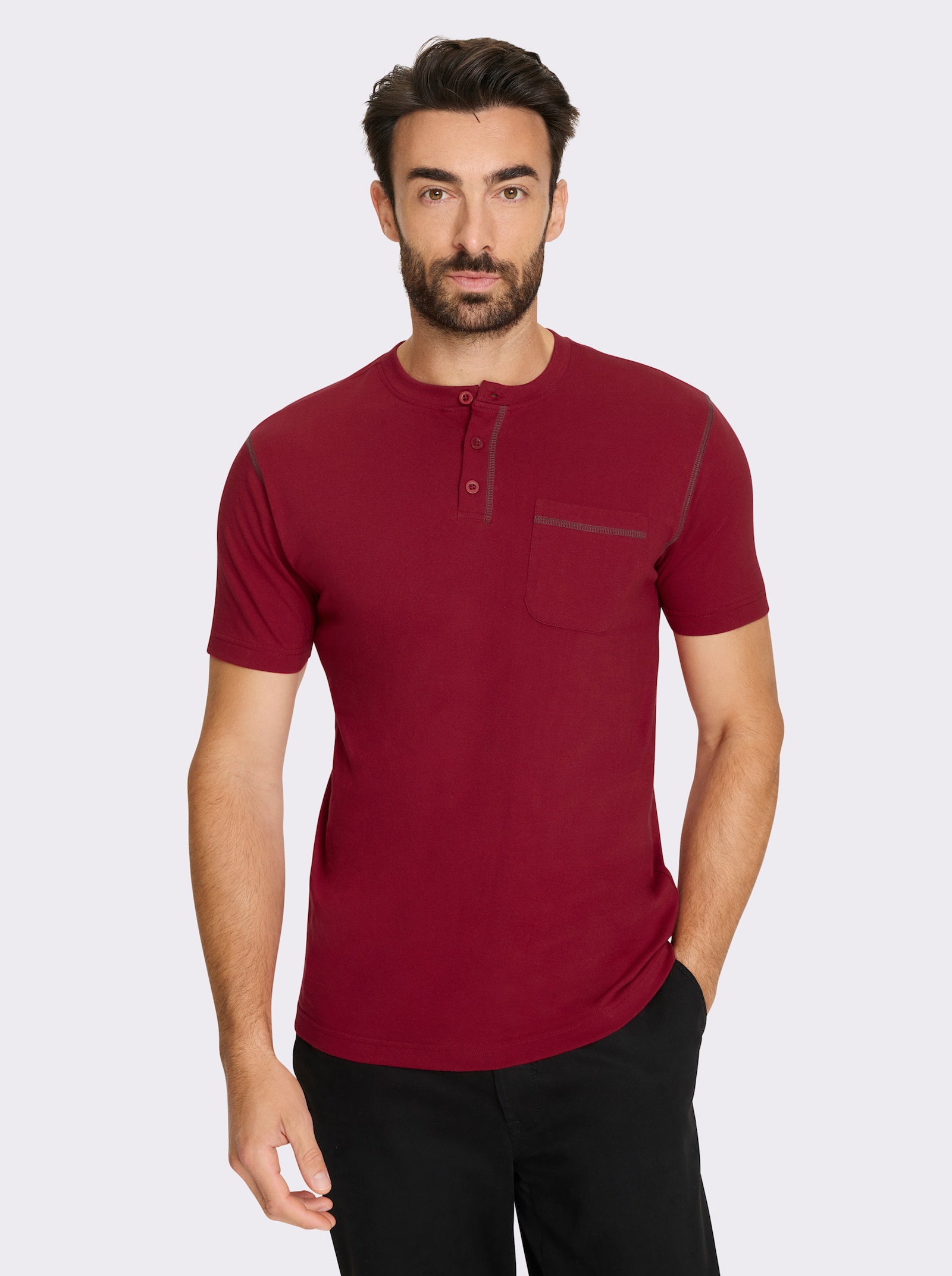 Catamaran Kurzarmshirt mit Henley-Ausschnitt - kirsche