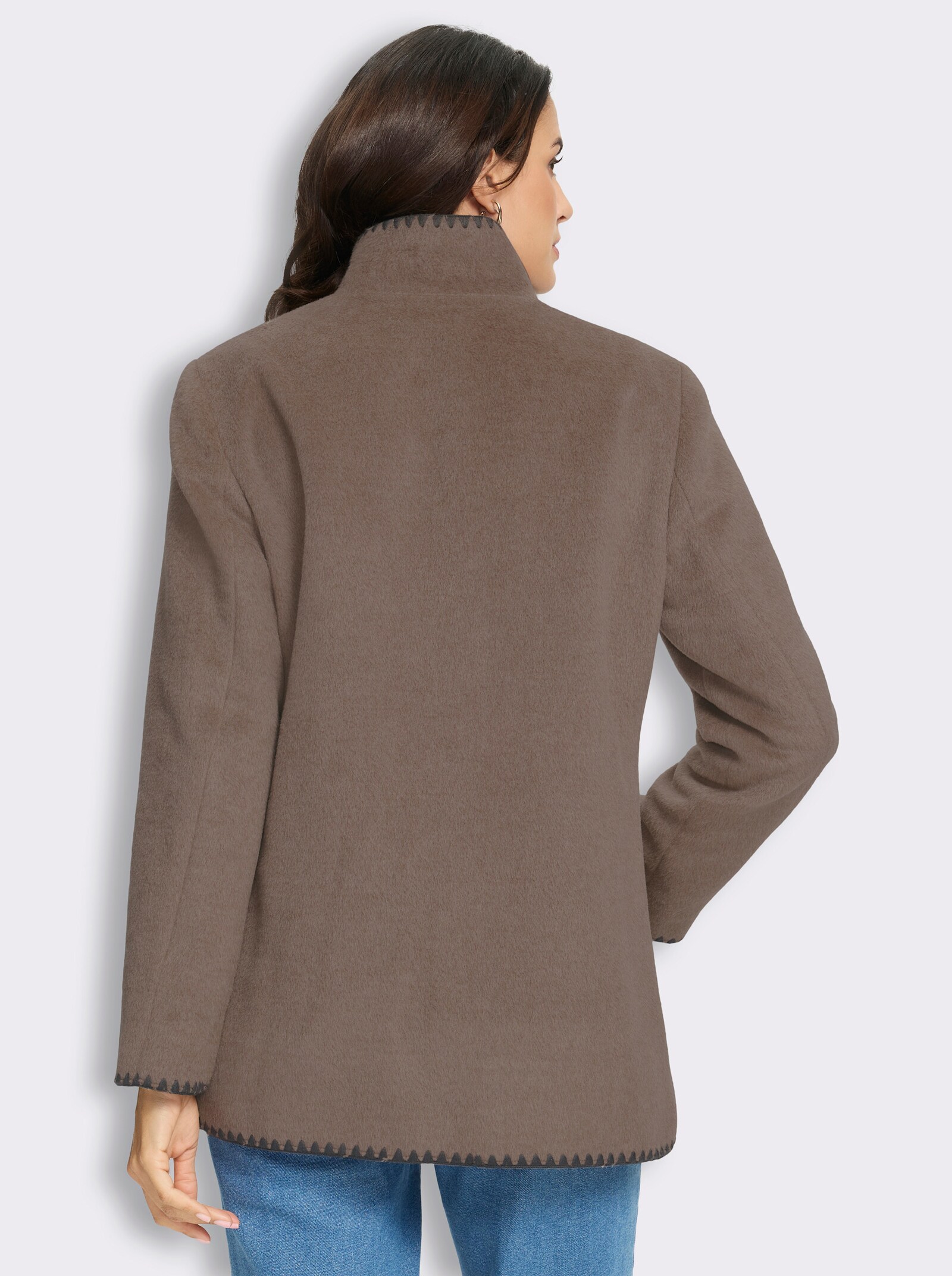 Jacke in flauschiger Woll-Optik - taupe-meliert