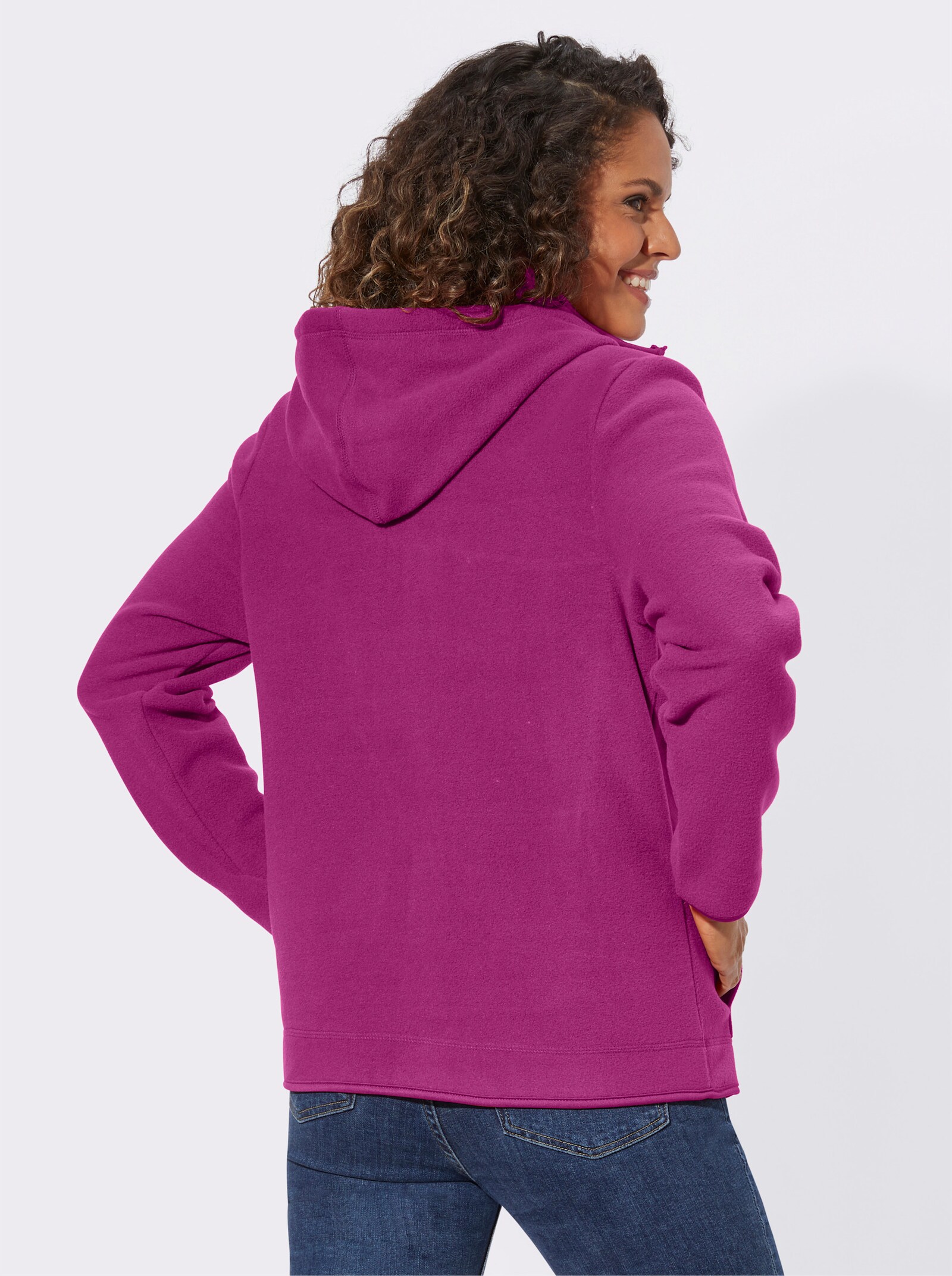 Fleecejack met afneembare capuchon - fuchsia
