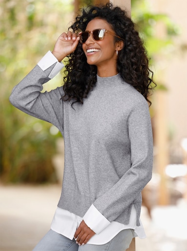 heine Feinstrickpullover in 2-in-1-Optik - grau-meliert