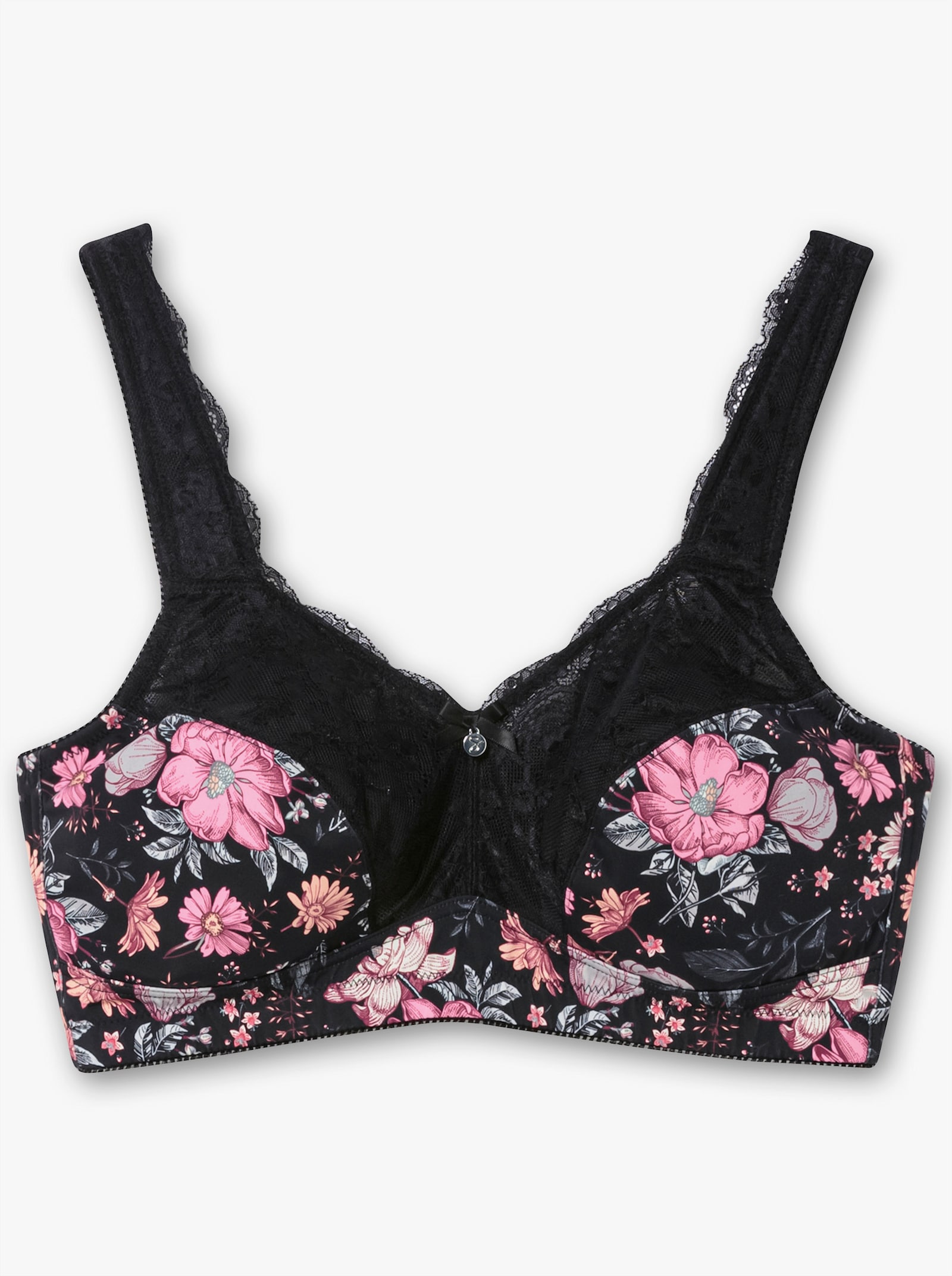 sheego BH ohne Bügel mit Blüten-Print - schwarz-bedruckt