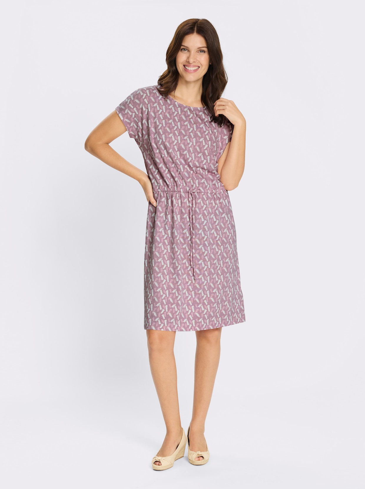 Jerseykleid mit Rundhals-Ausschnitt - mauve-ecru-bedruckt