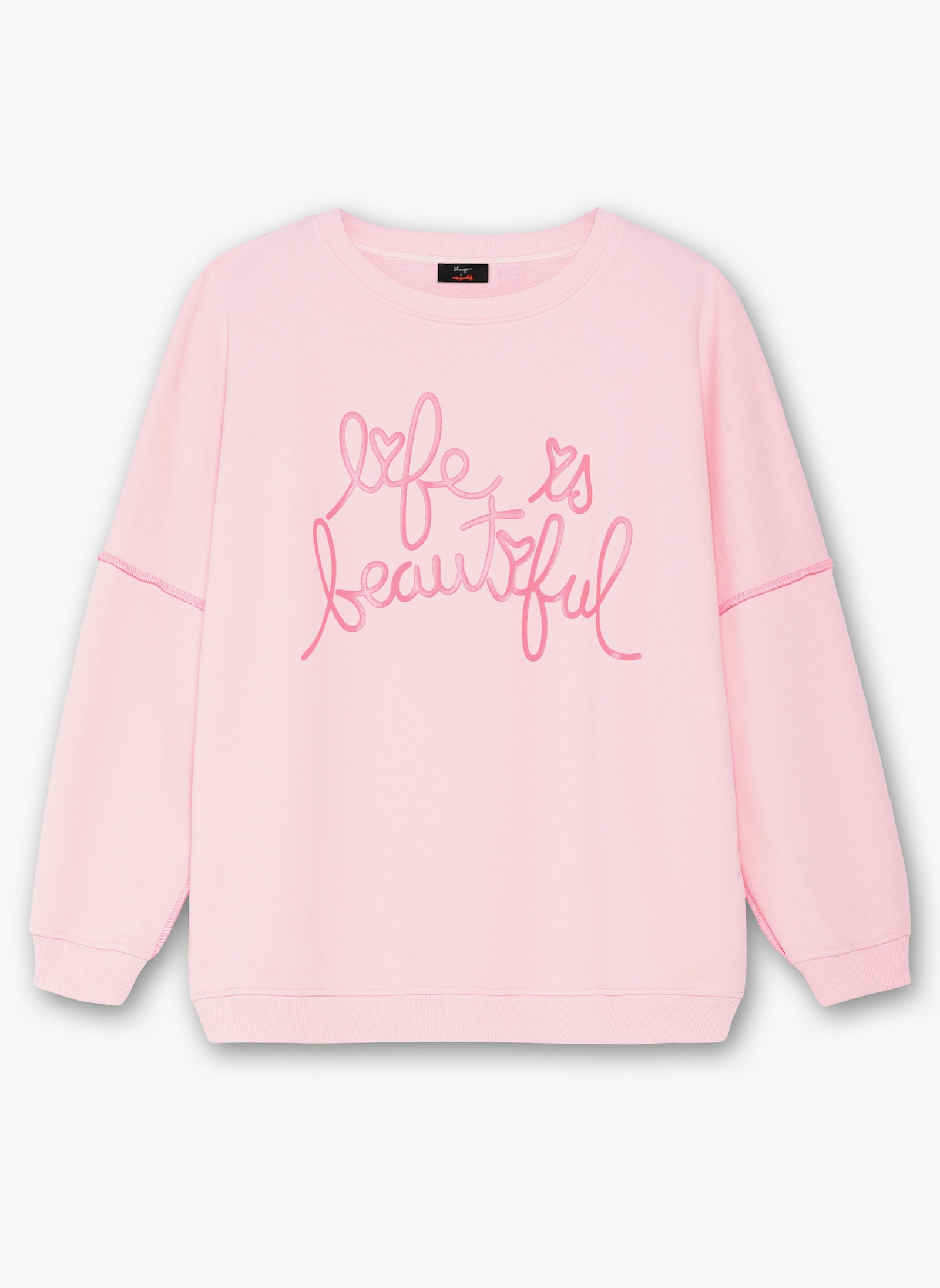 sheego loves miss goodlife Sweatshirt mit Frontprint und Rundhalsausschnitt - pastellflieder-bedruckt
