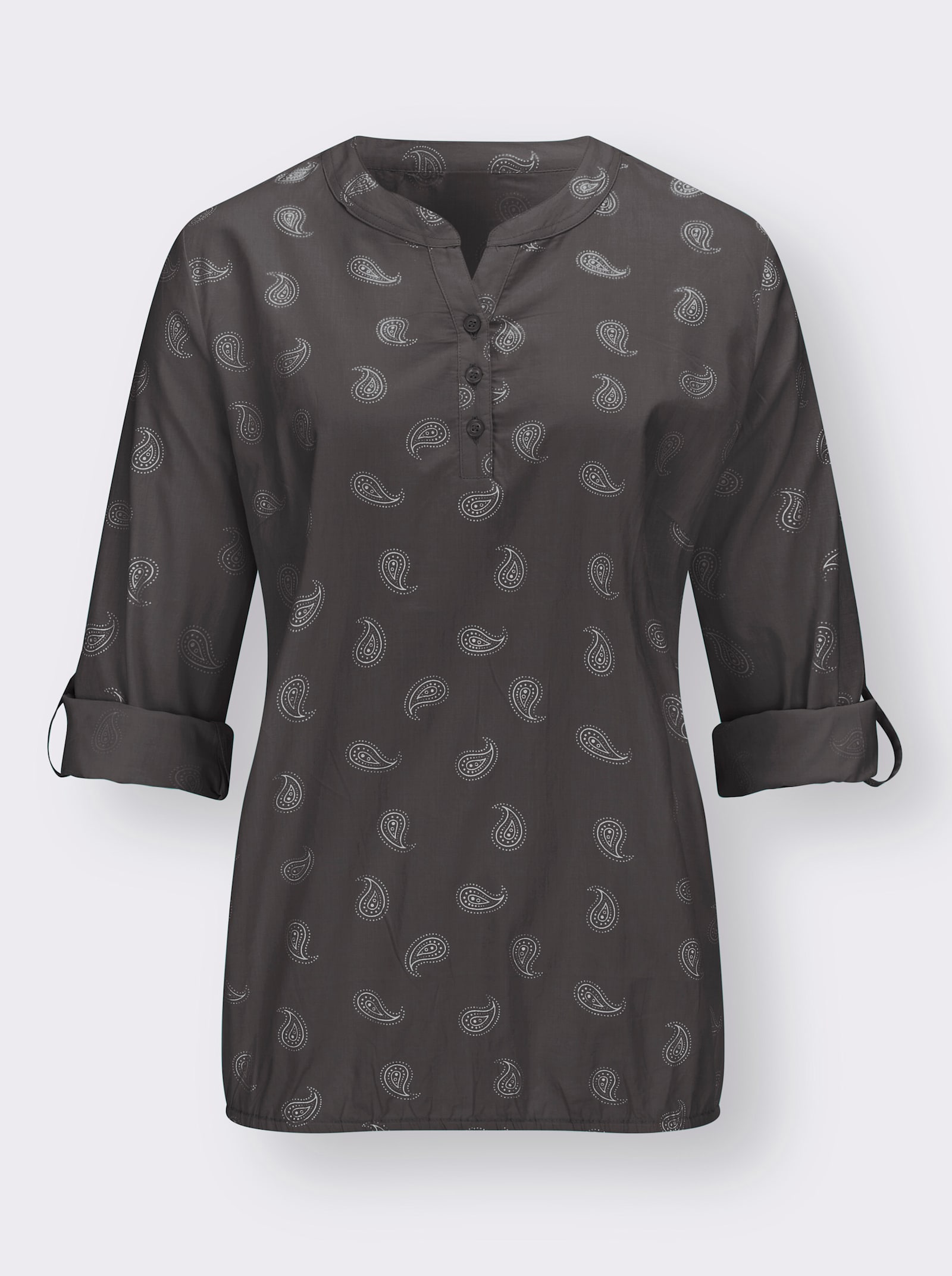 Comfortabele blouse bedrukt, met elastische zoom - antraciet gedessineerd