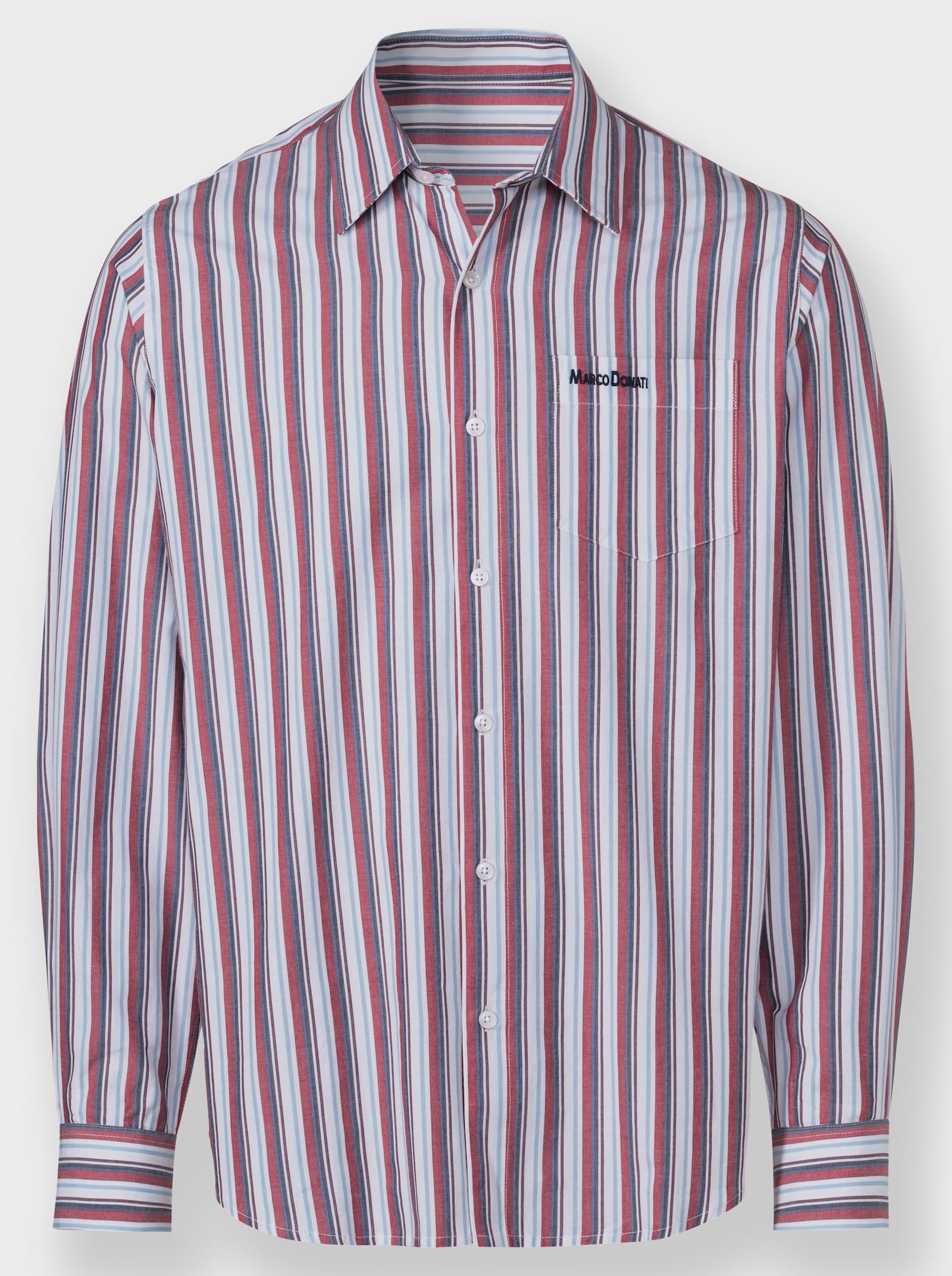 Marco Donati Langarmhemd mit Streifen-Muster, garngefärbt - erdbeere-eisblau-gestreift