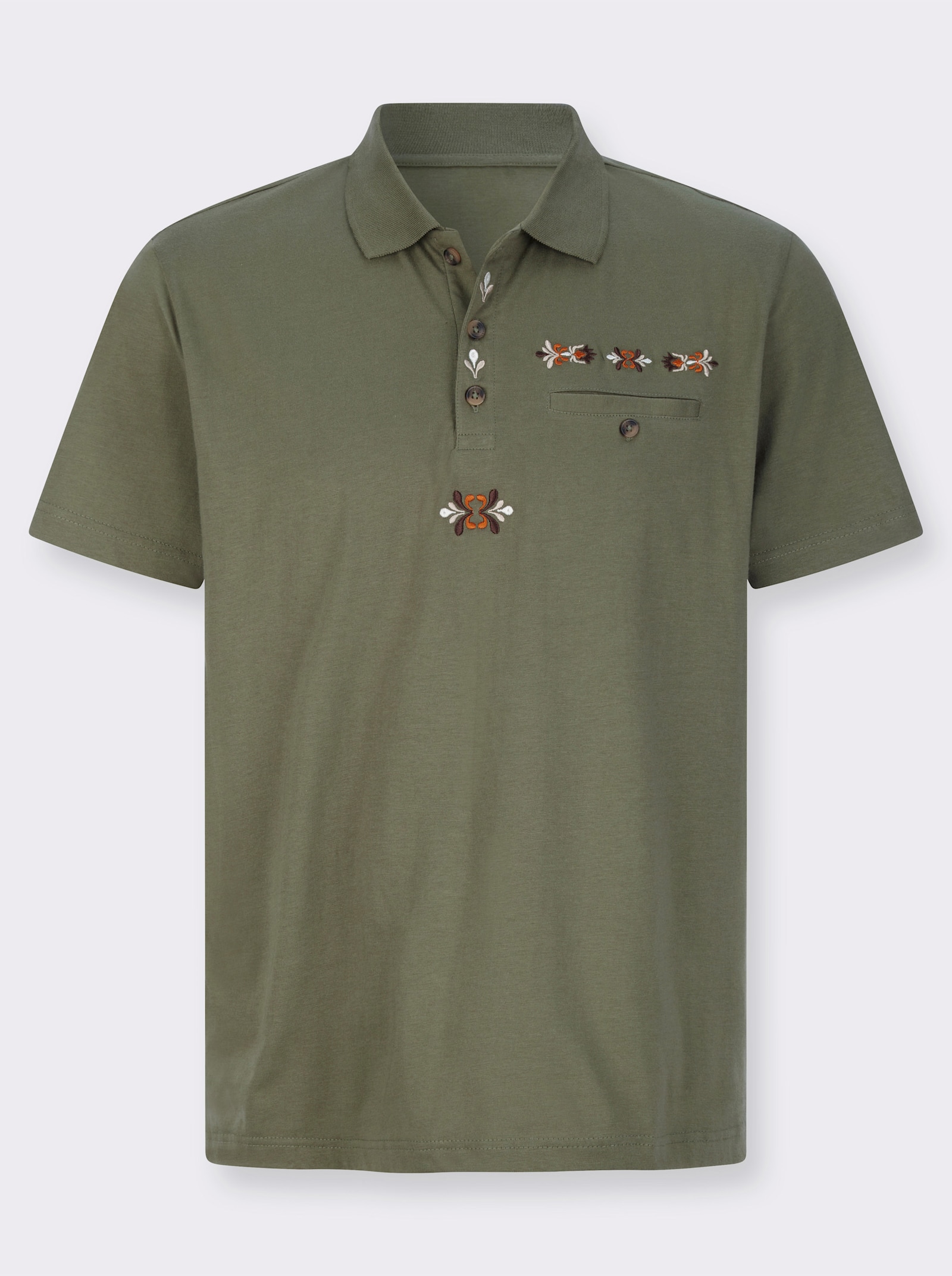 Poloshirt met folkloreborduursel - kaki