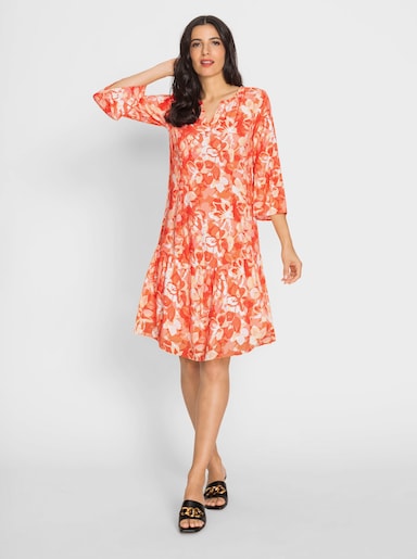 heine Druckkleid mit seitlichem Reissverschluss - orange-ecru-bedruckt