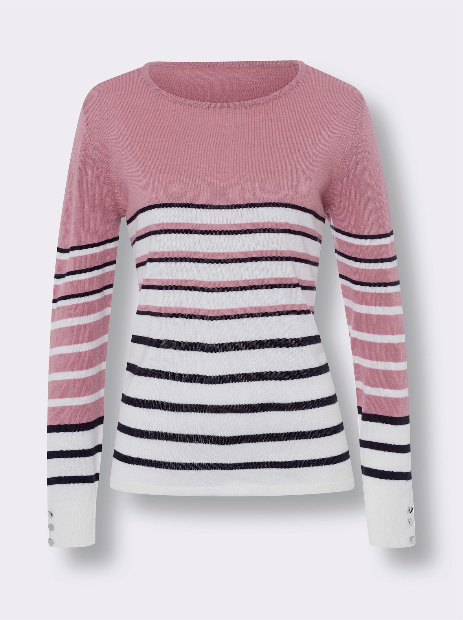 Proužkovaný svetr s ozdobnými knoflíky - starorůžová-ecru-proužek