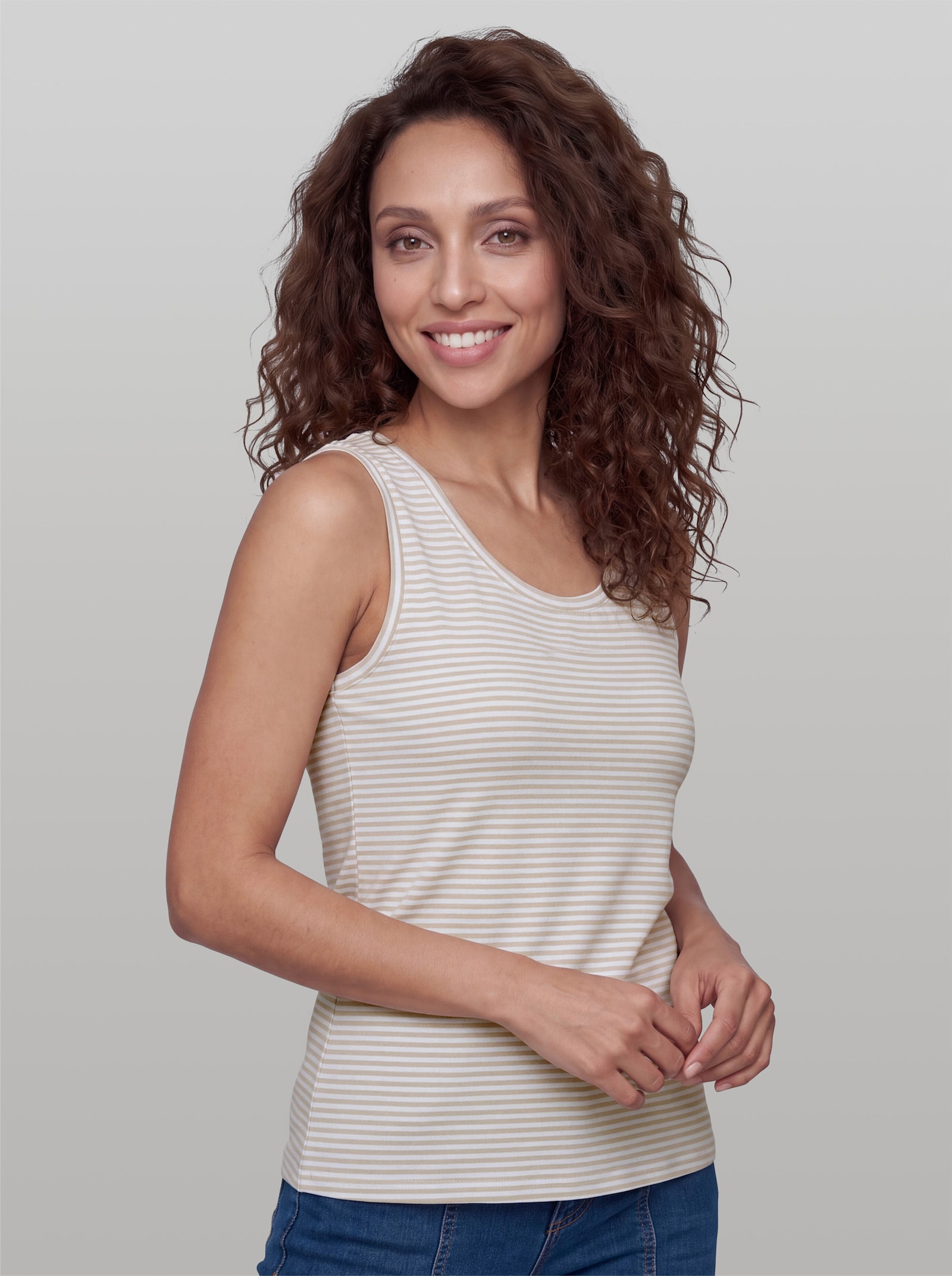 heine Shirttop im Doppelpack - sand-weiß-geringelt + weiß