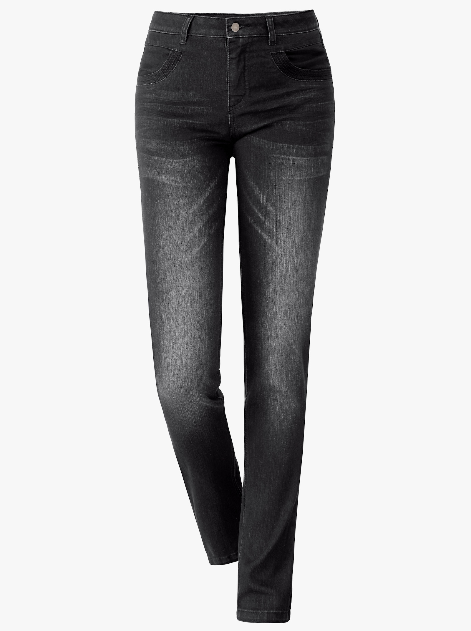 Skinny jeans met rits op achterzakken - black denim