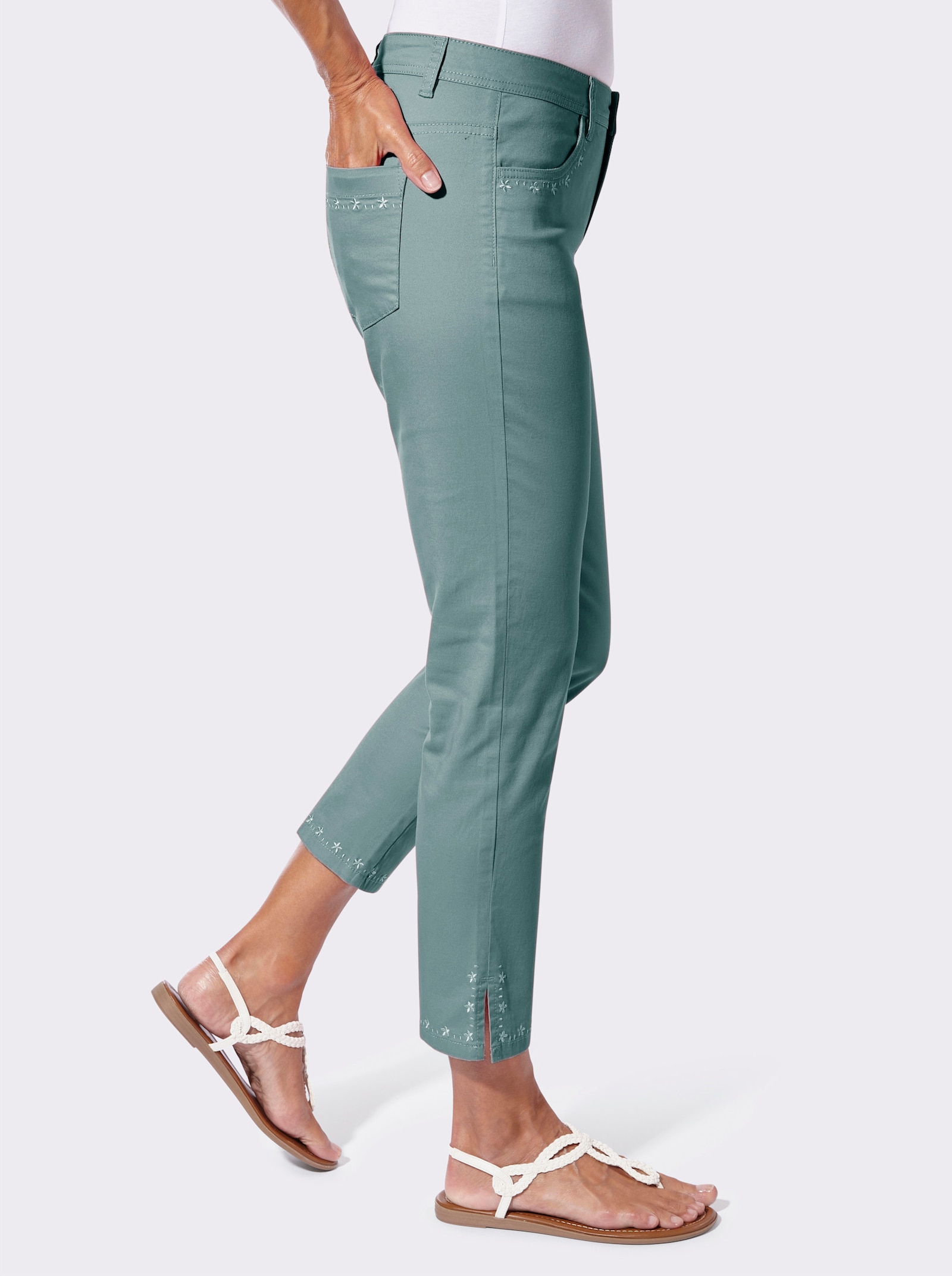 7/8-Hose mit Stickerei - jade