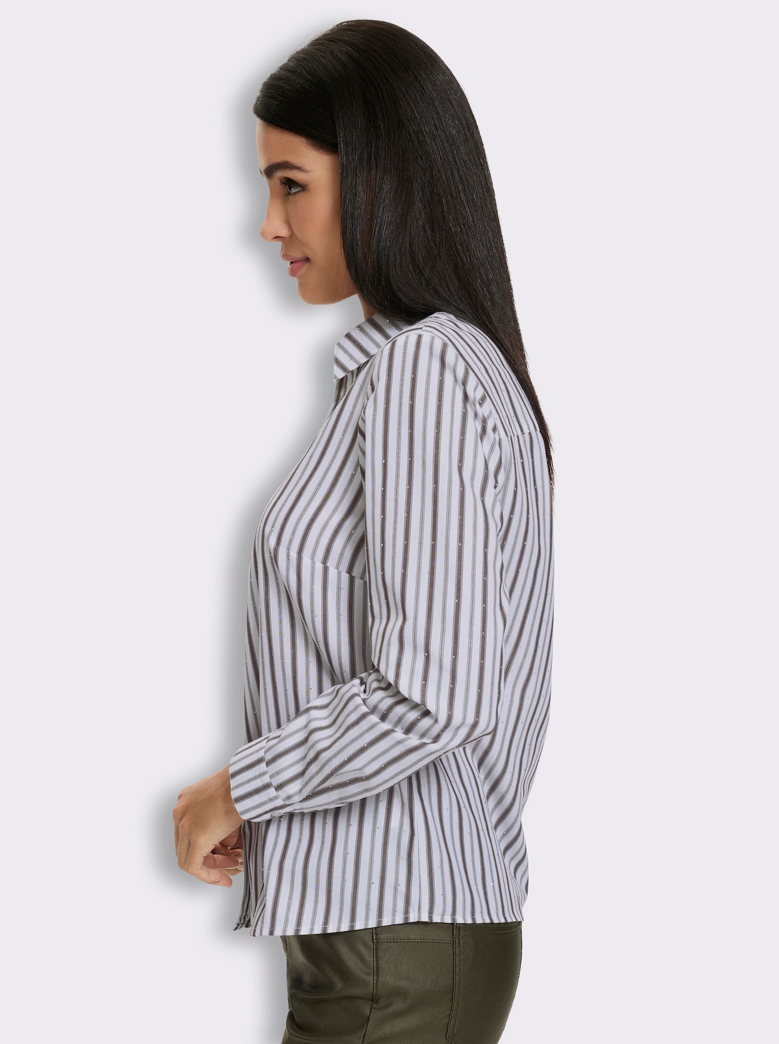 heine Gestreifte Bluse mit Glitzersteinchen - ecru-schoko-gestreift