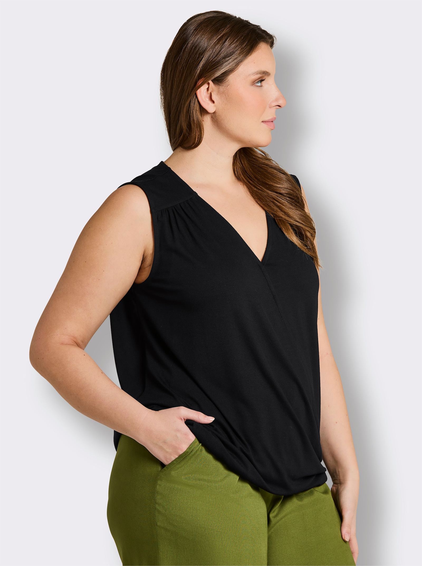 sheego Wickeltop mit Gummibund - schwarz