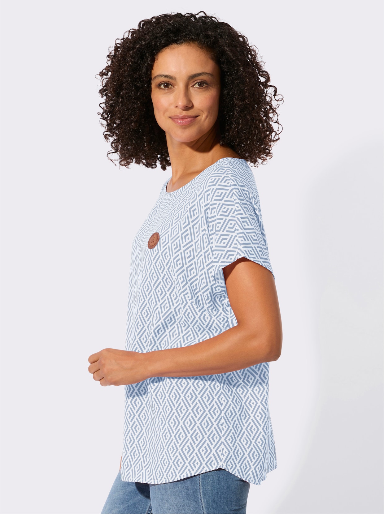 Druckbluse - ecru-bleu-bedruckt