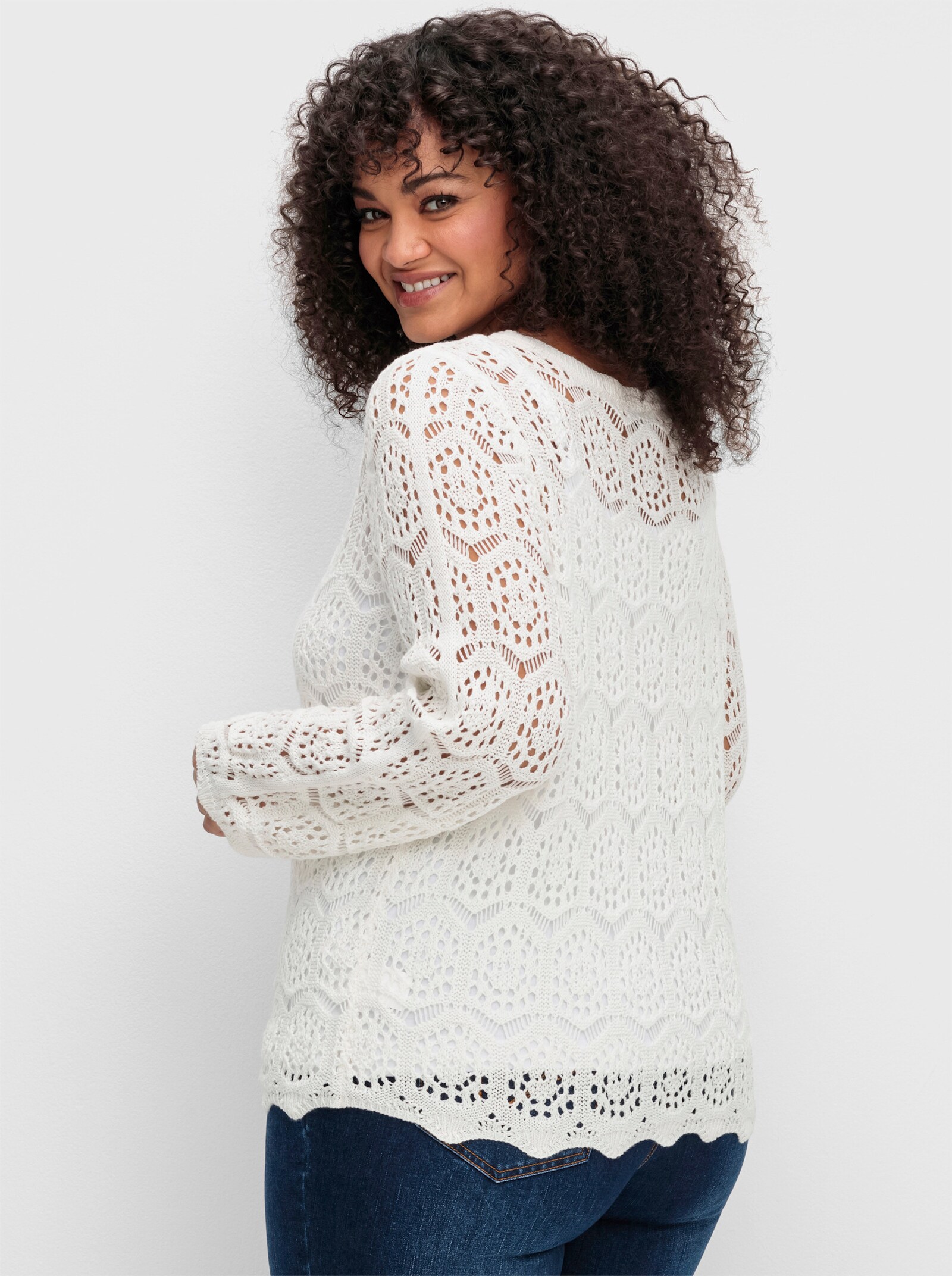 sheego by Joe Browns Strickjacke aus Häkelspitze - offwhite