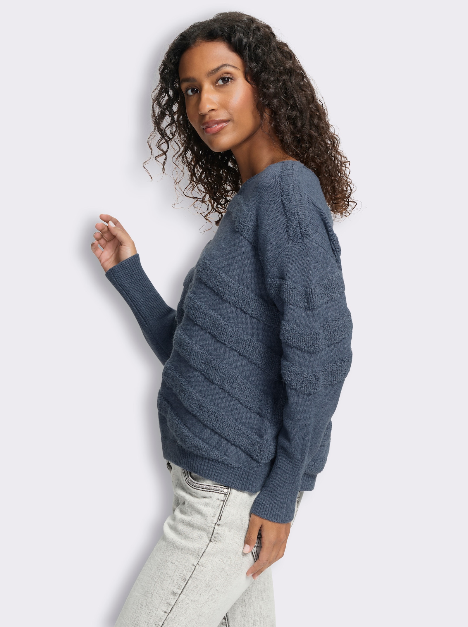heine Pullover mit 3D-Muster - rauchblau-meliert