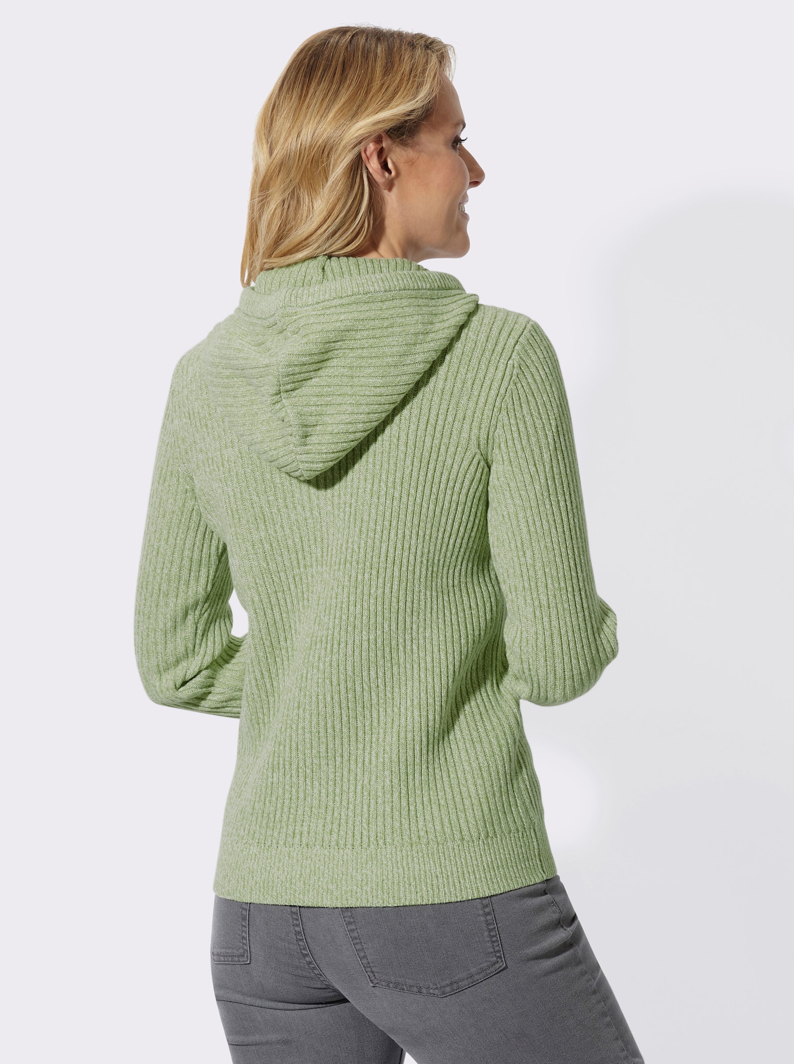Kapuzenpullover in Rippen-Optik - eucalyptus-champagner-meliert