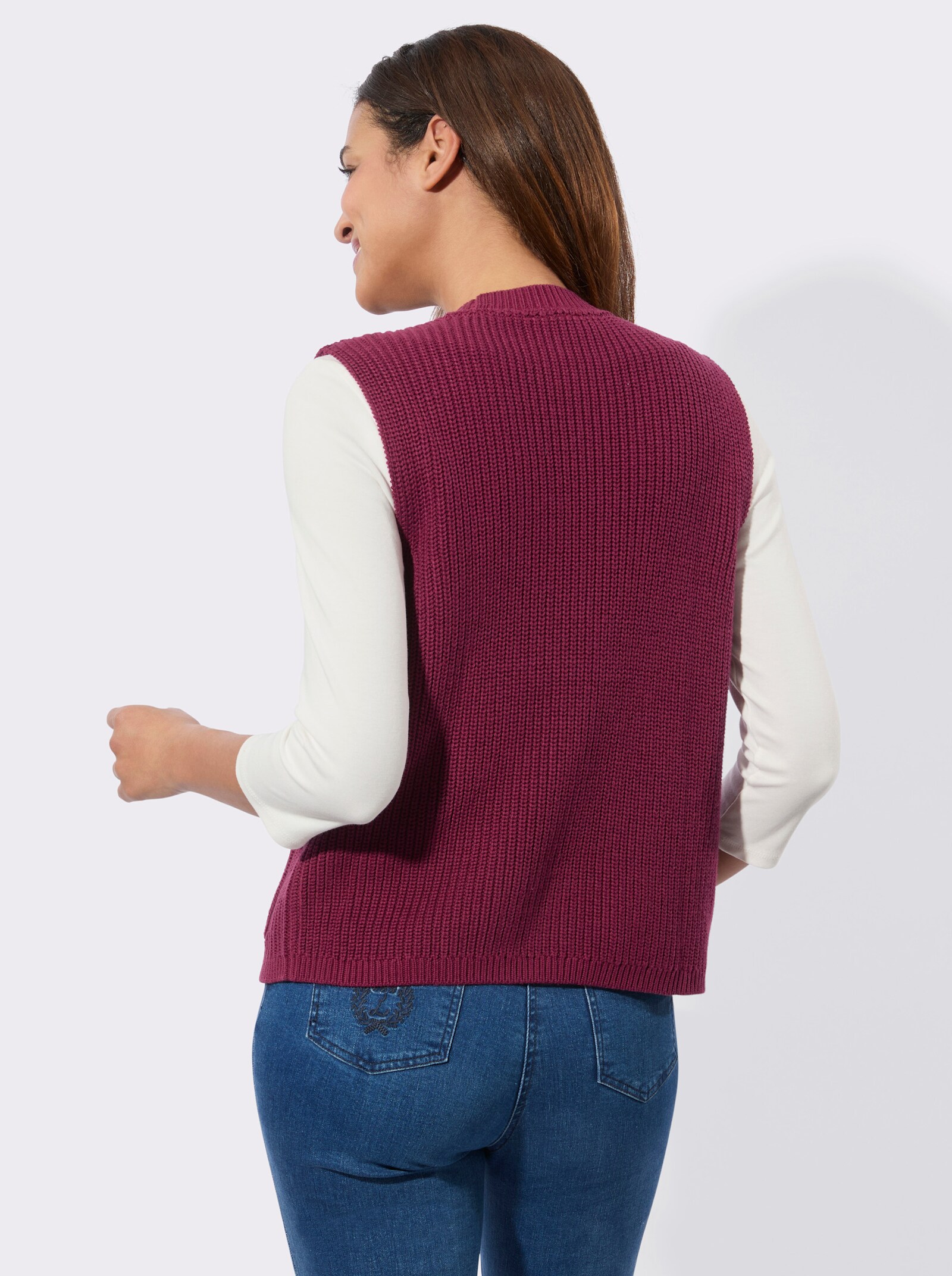 Strickweste mit Ripp-Abschlüssen - bordeaux