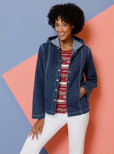 Jeansjacke mit Kapuze - blue-stone-washed