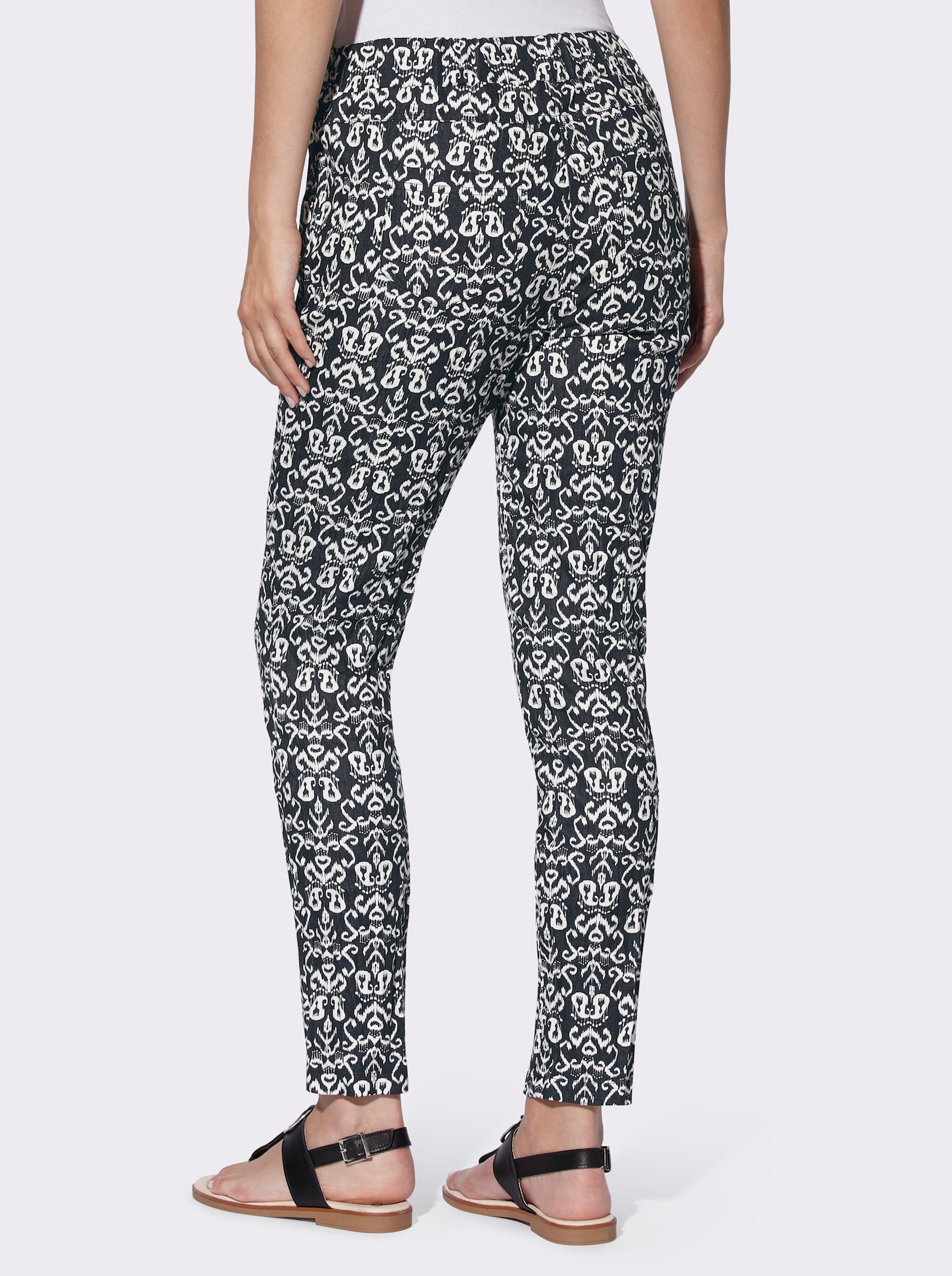 heine Broek met print en smalle pijpen - zwart/ecru geprint
