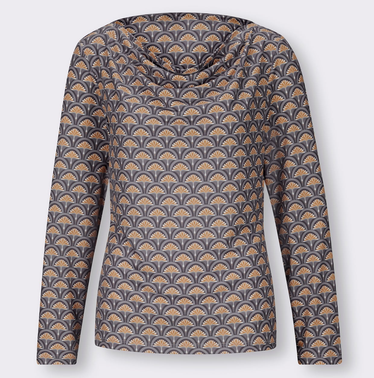 heine Shirt met cascadehals - steengrijs/oker bedrukt