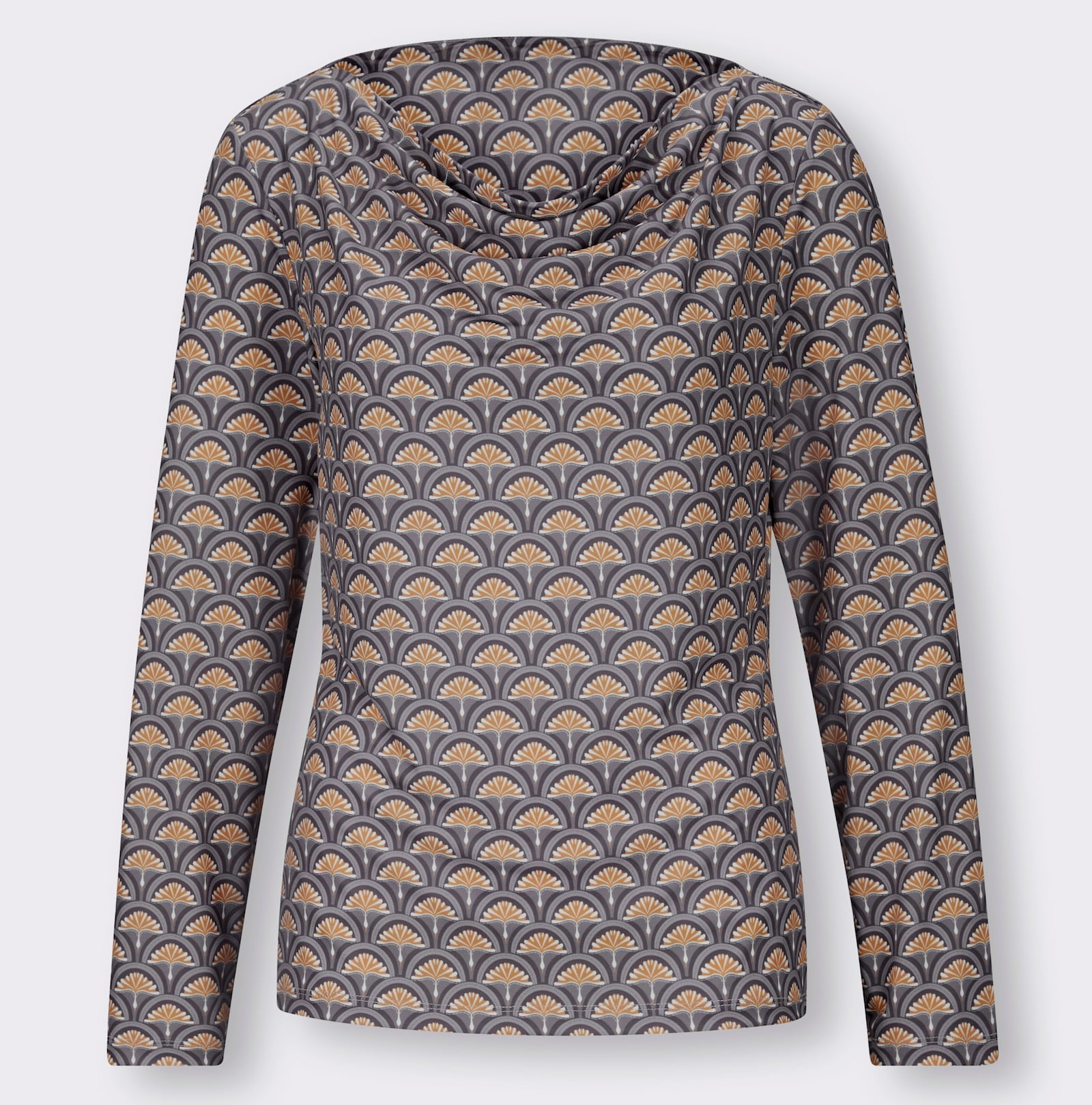 heine Wasserfallshirt mit langen Armen - steingrau-ocker-bedruckt