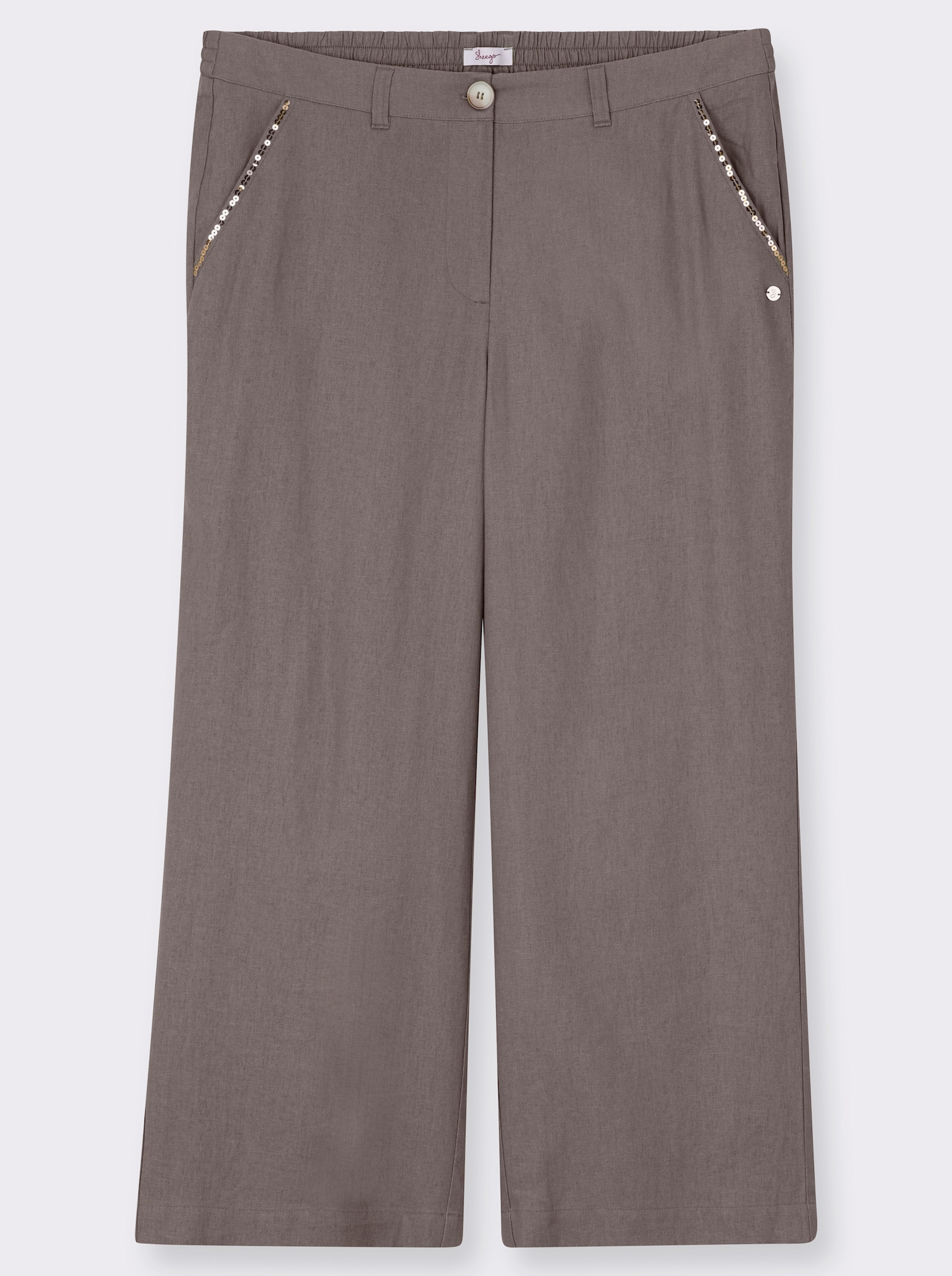 sheego Leinenhose mit Pailletten an den Taschen - dunkeltaupe