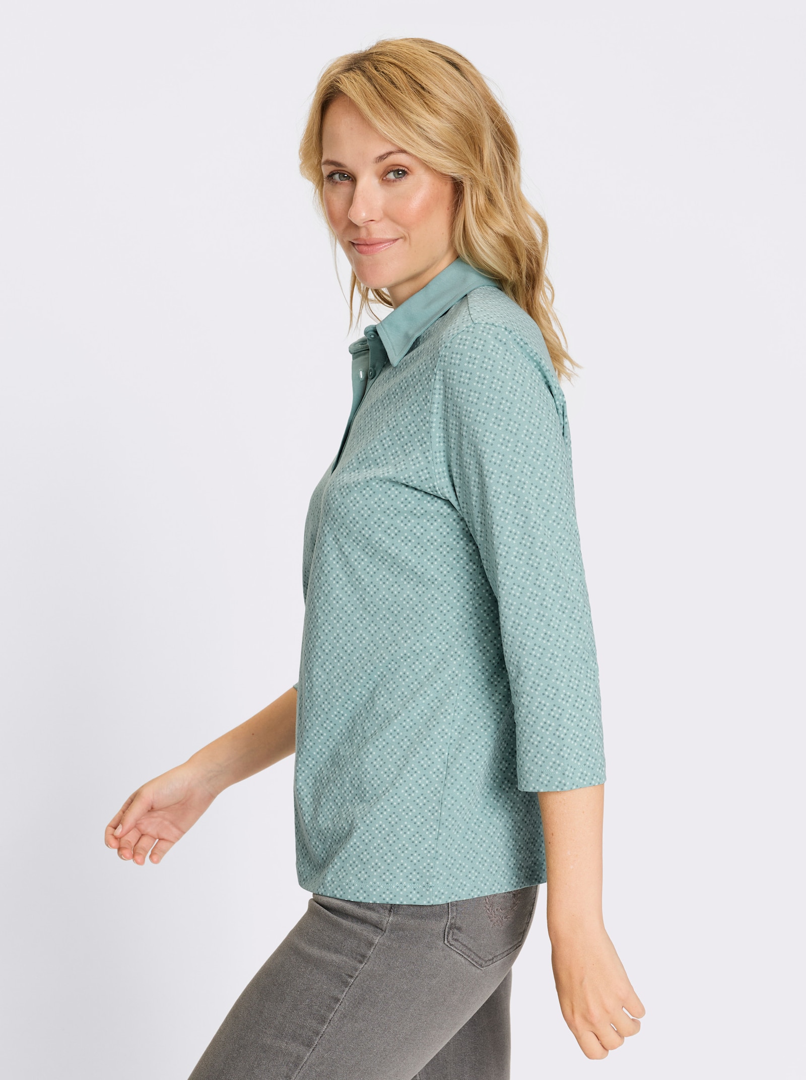 Poloshirt - salie/zacht mint bedrukt