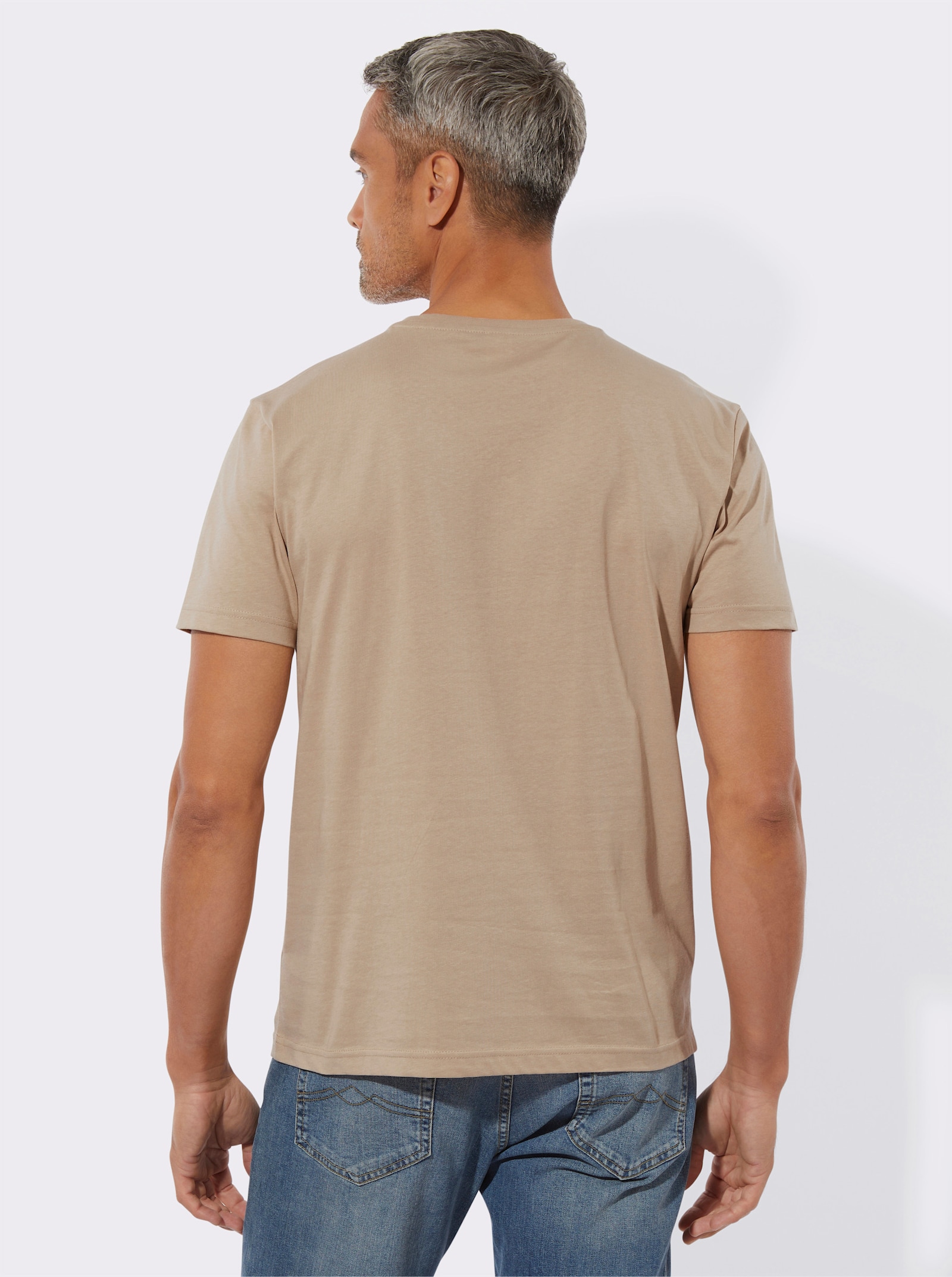 Shirt met korte mouwen en op dessin geplaatste hertenprint - beige