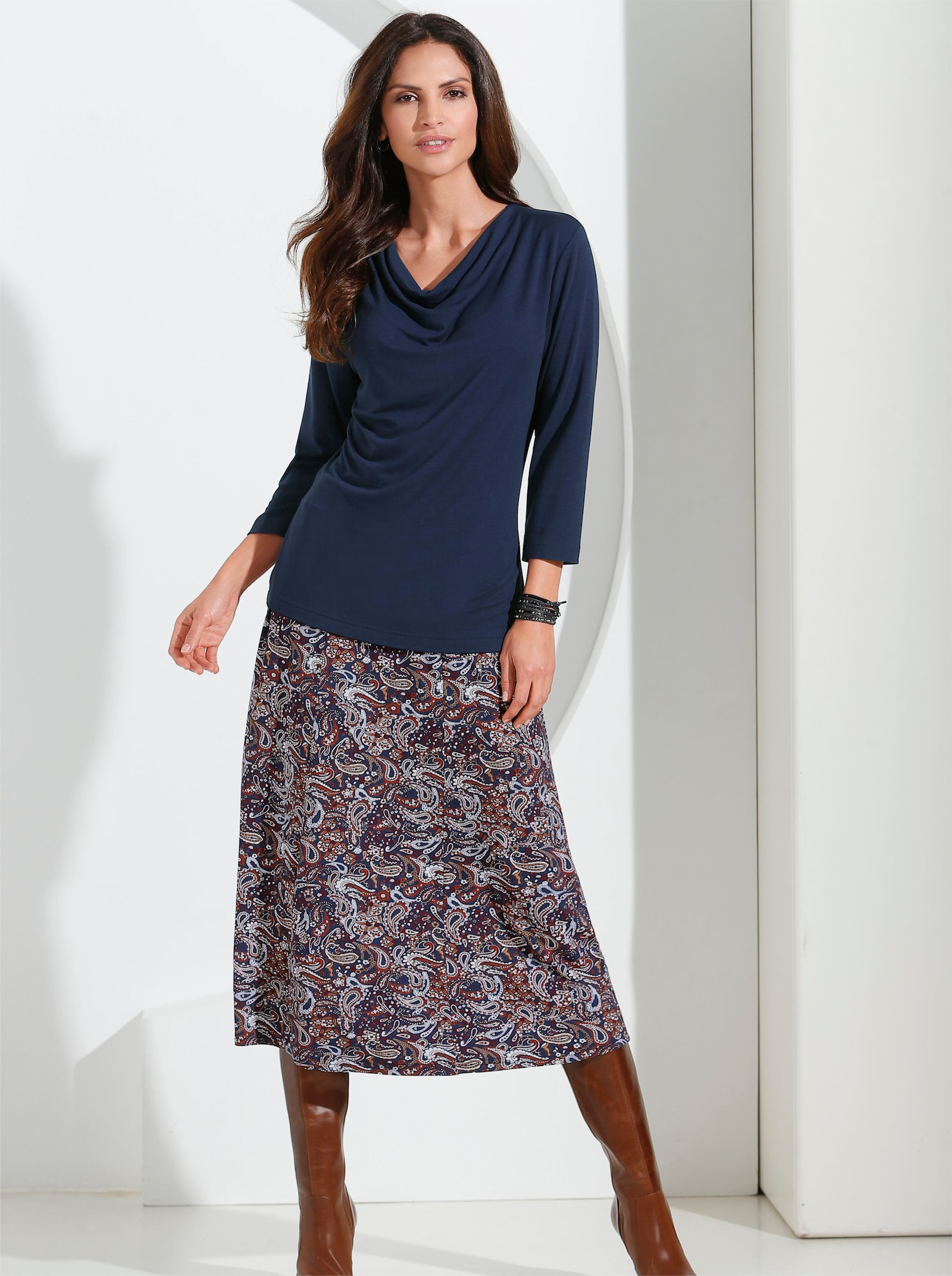 Wasserfallshirt mit 3/4-langen Ärmeln - marine