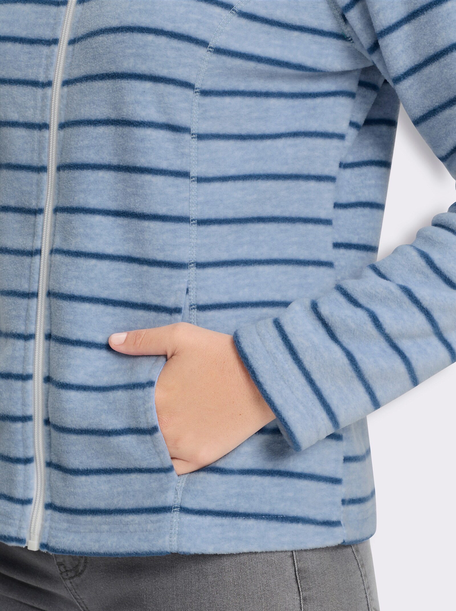 Fleecejacke in pflegeleichter Qualität, gestreift - jeansblau-bleu-meliert