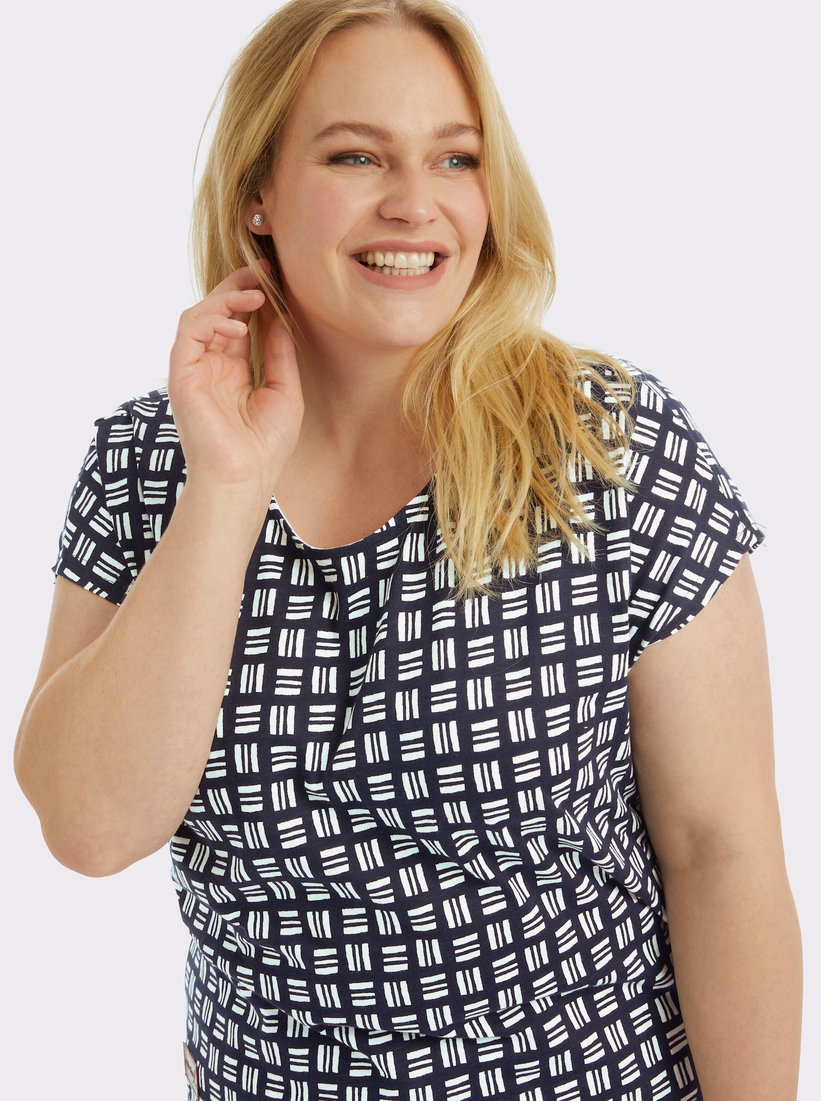 Print-Shirt aus reiner Baumwolle - marine-ecru-bedruckt