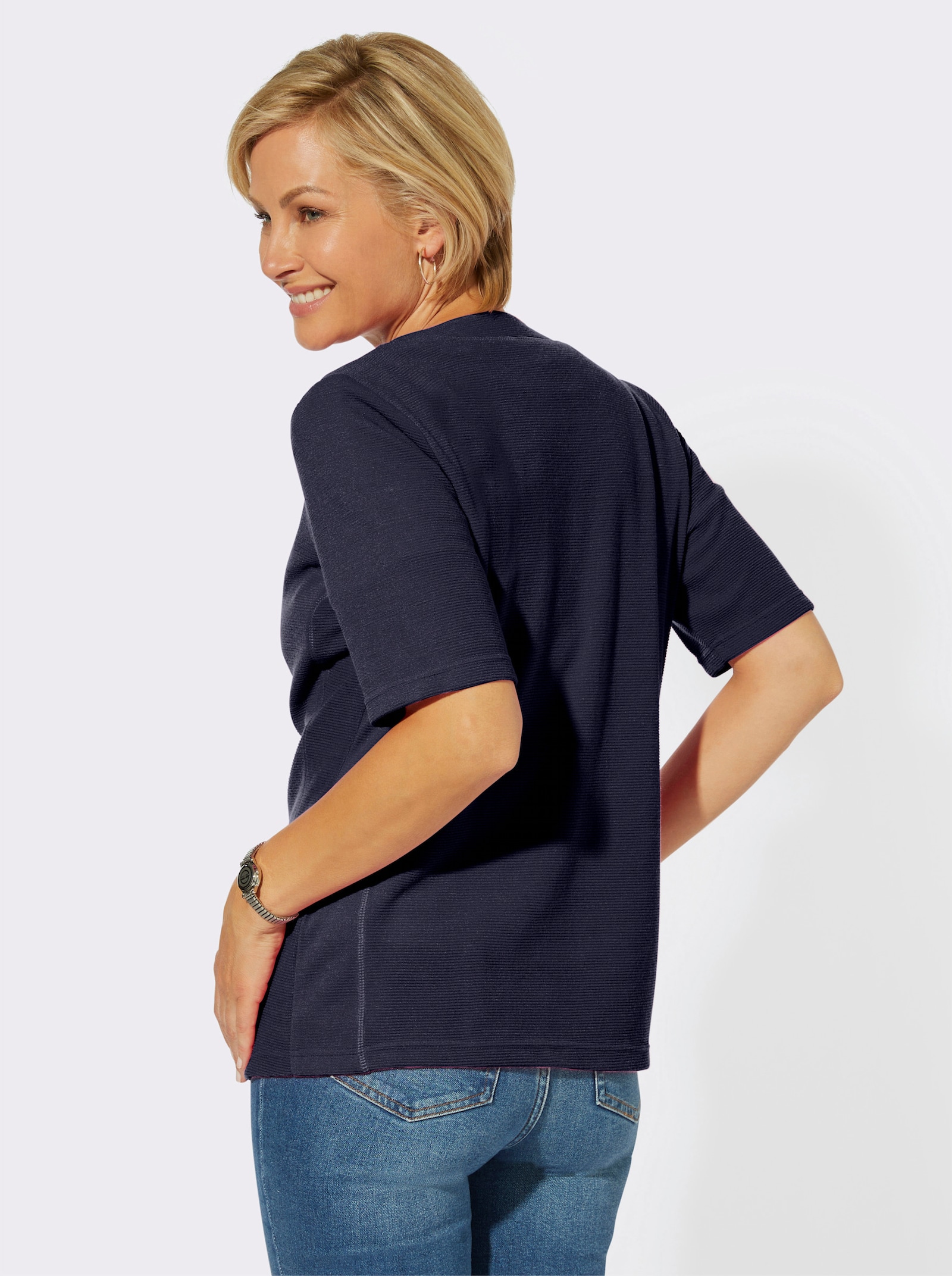 Úpletový žakárový kabátik - námornícka modrá