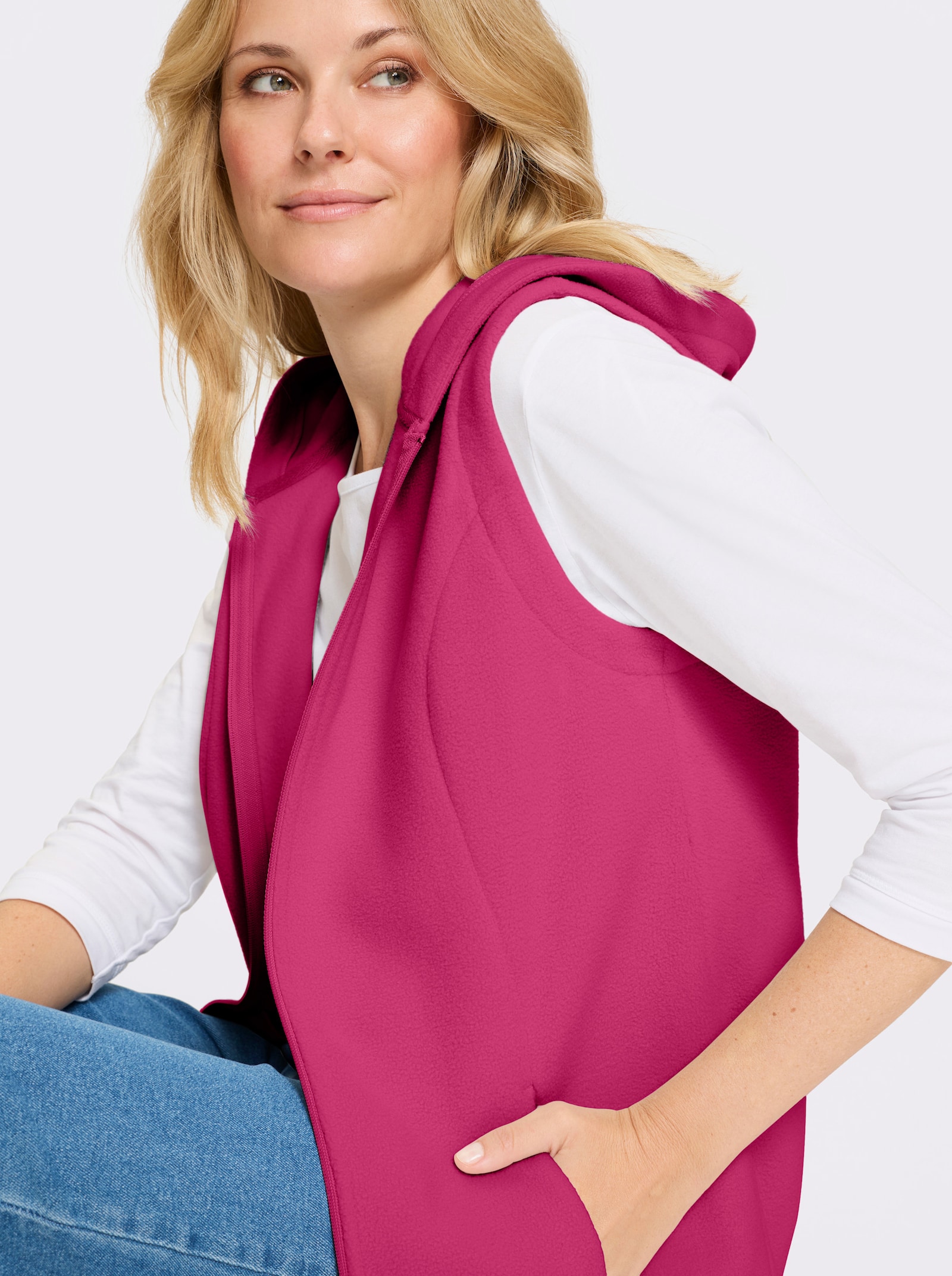 Fleeceweste mit 2-Wege-Reißverschluss - fuchsia