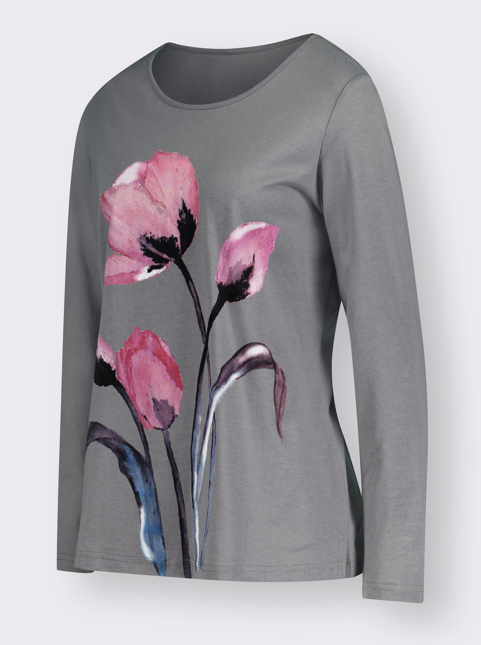 Langarmshirt mit Seitenschlitzen - steingrau-gemustert