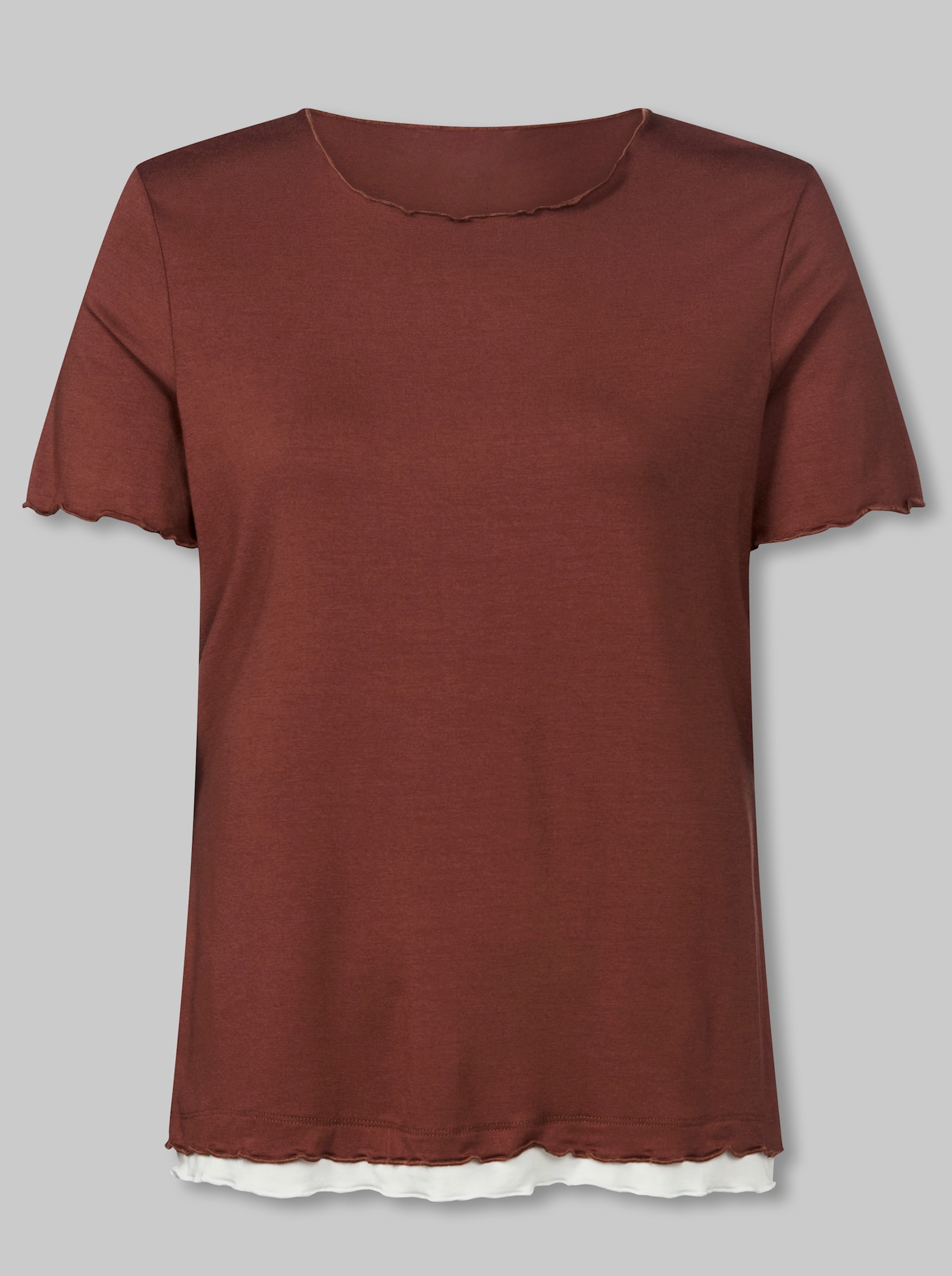 heine Kurzarmshirt mit Wellenkanten - rotbraun
