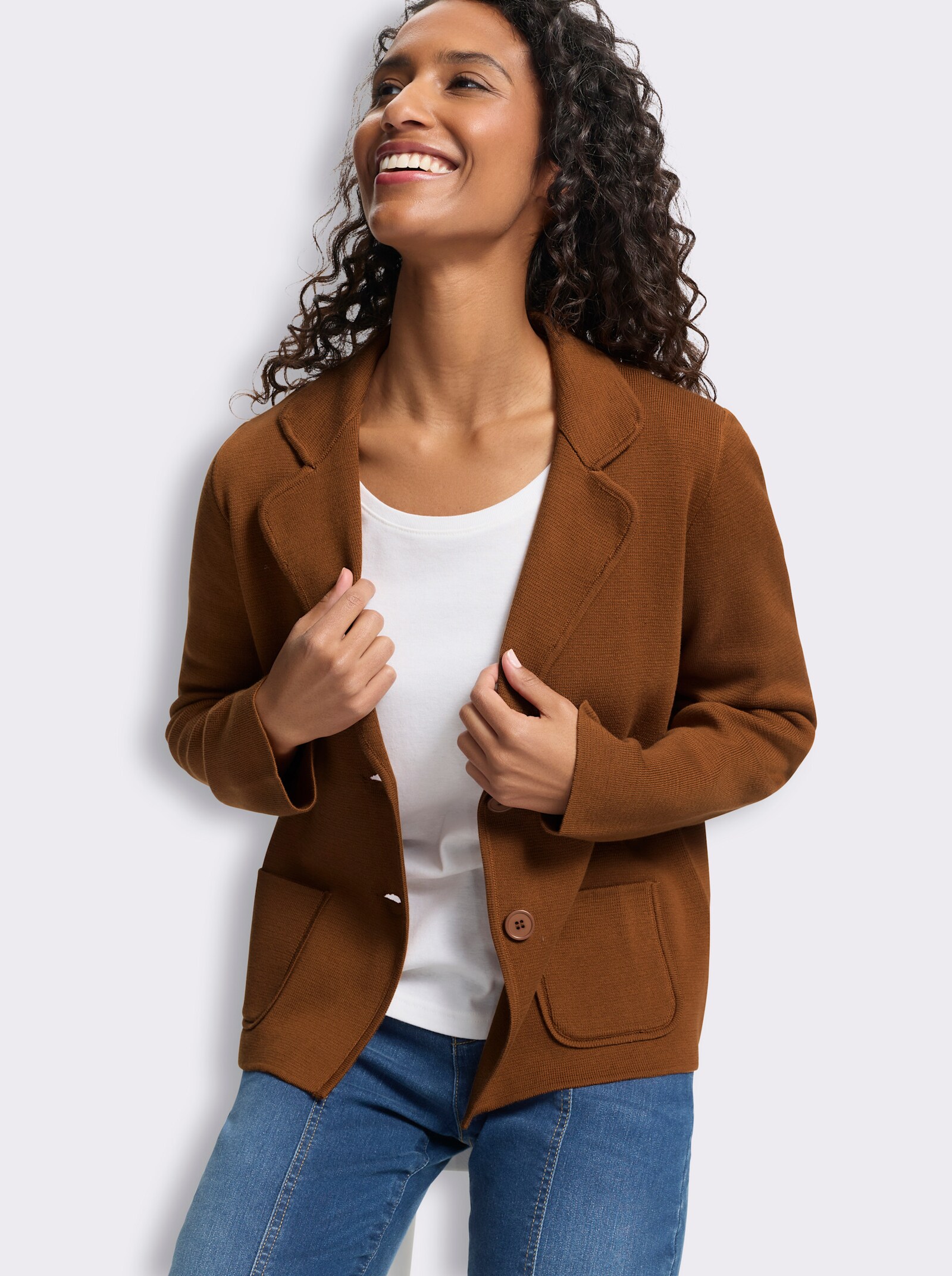 heine Strickblazer mit Taschen - cognac